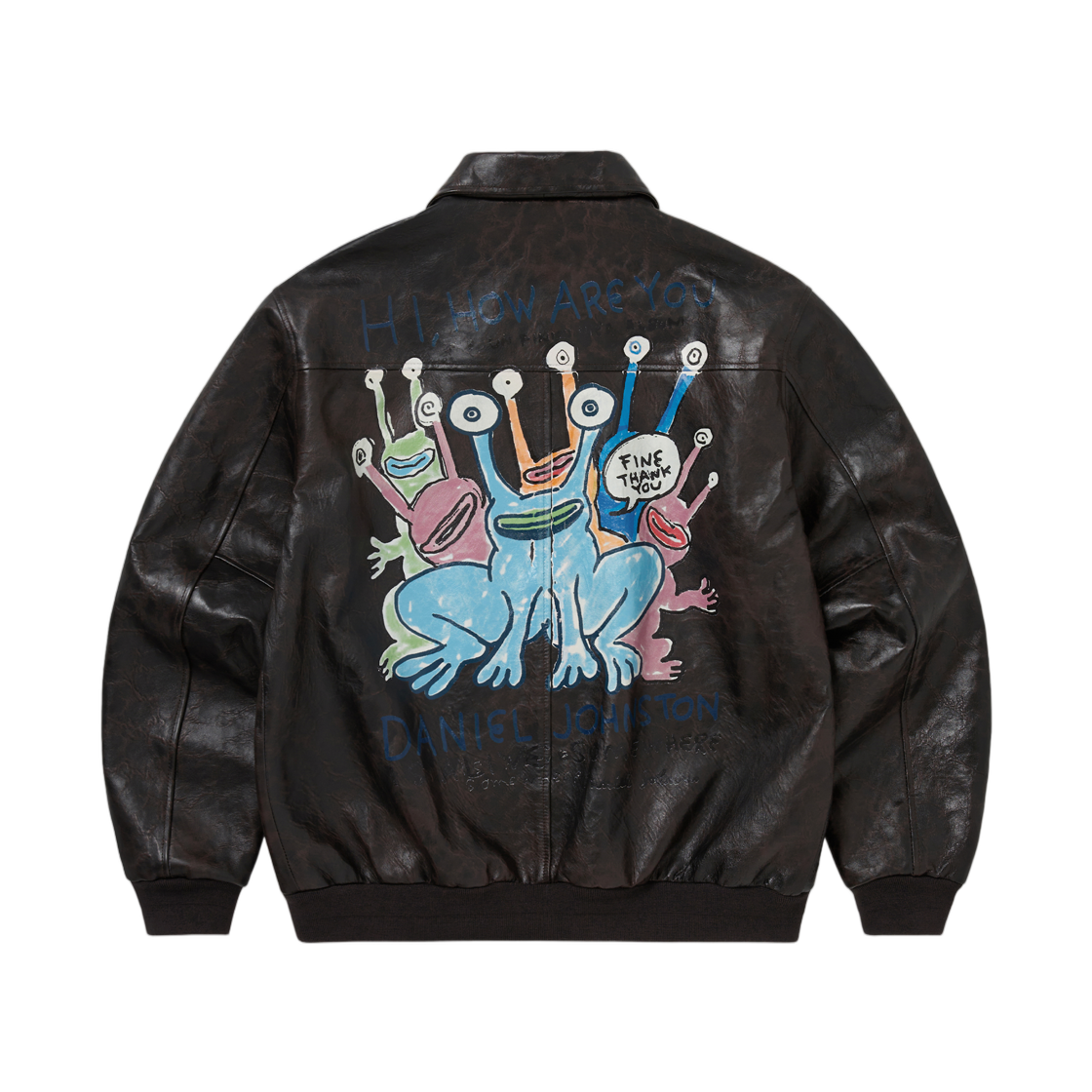 DN253LOWLS01 Thisisneverthat x Daniel Johnston Frogs Leather Flight Jacket Dark Brown