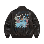 Thisisneverthat x Daniel Johnston Frogs Leather Flight Jacket Dark Brown