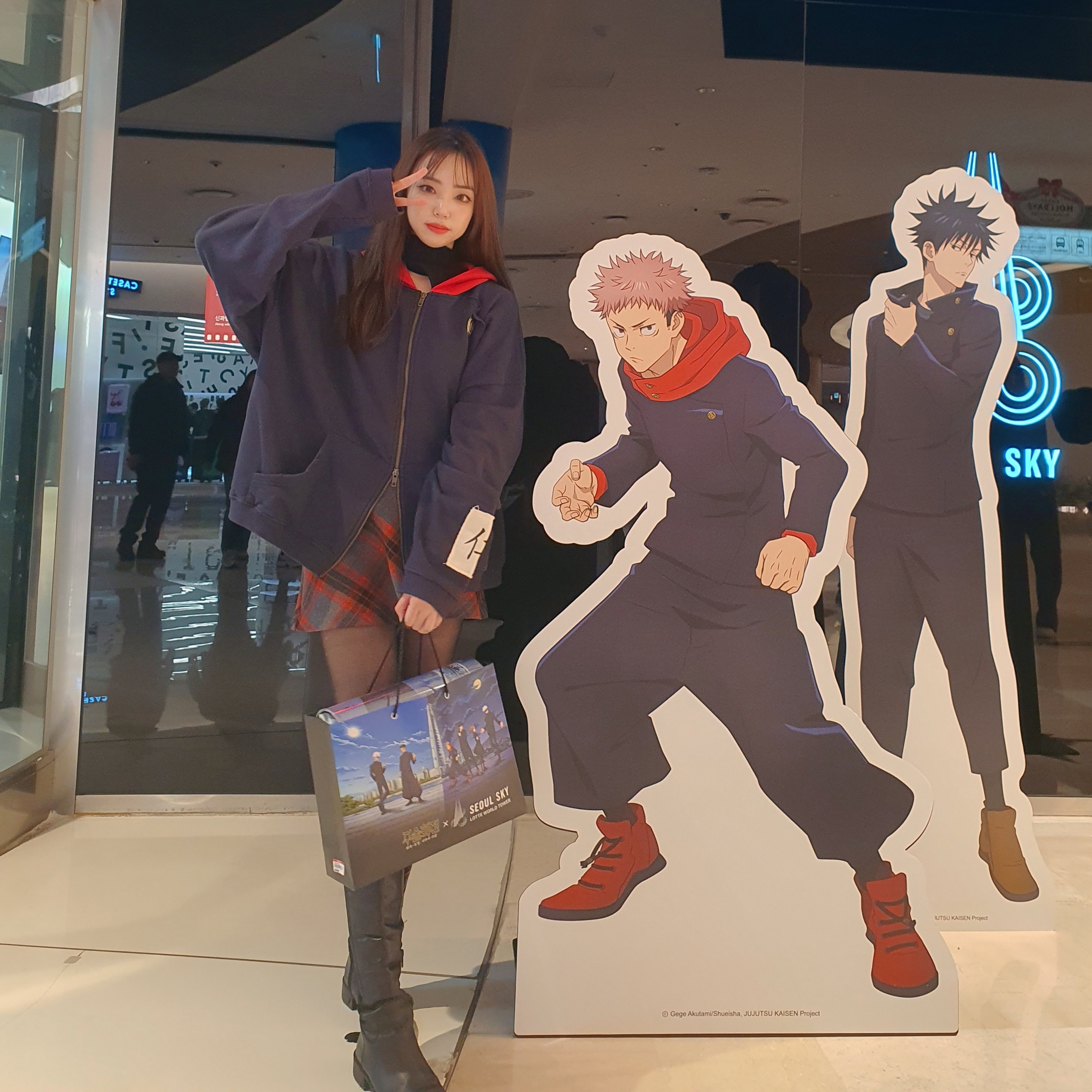 JUJUTSU KAISEN Undermycar Ryomen Sukuna Embroidered Leather Bomber Black, JUJUTSU KAISEN Undermycar Itadori Yuji Patch Vtg Zipped Hoodie Navy 착용 스타일 - 7