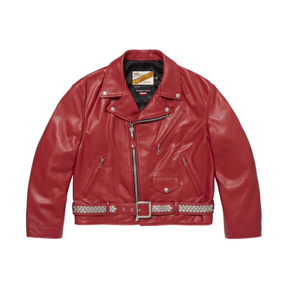 슈프림 x 넘버 나인 x 쇼트 퍼펙토 레더 자켓 레드 - 25FW