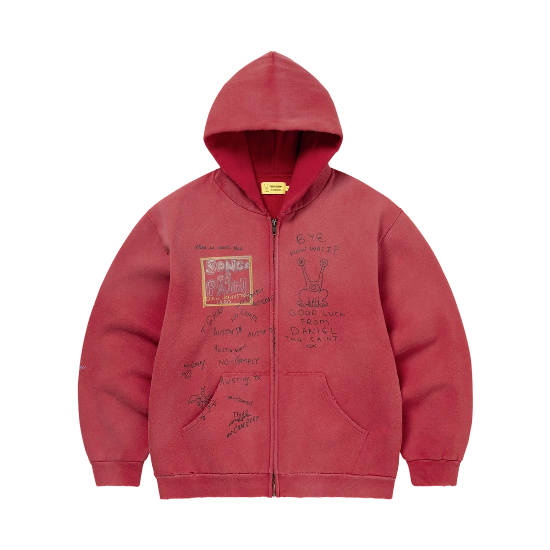 thisisneverthat thisisneverthat x Daniel Johnston Songs of Pain Faded Zip Up Hoodie Red · M