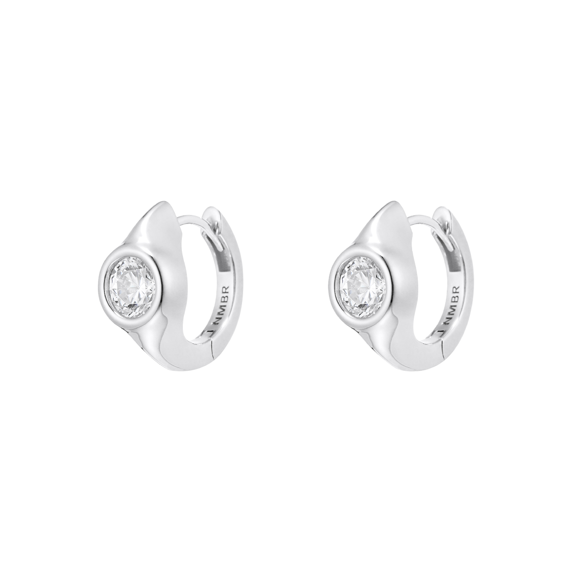 N25CE05 NUMBERING #3203 Bezel Set Solitaire Hoop Earrings Silver