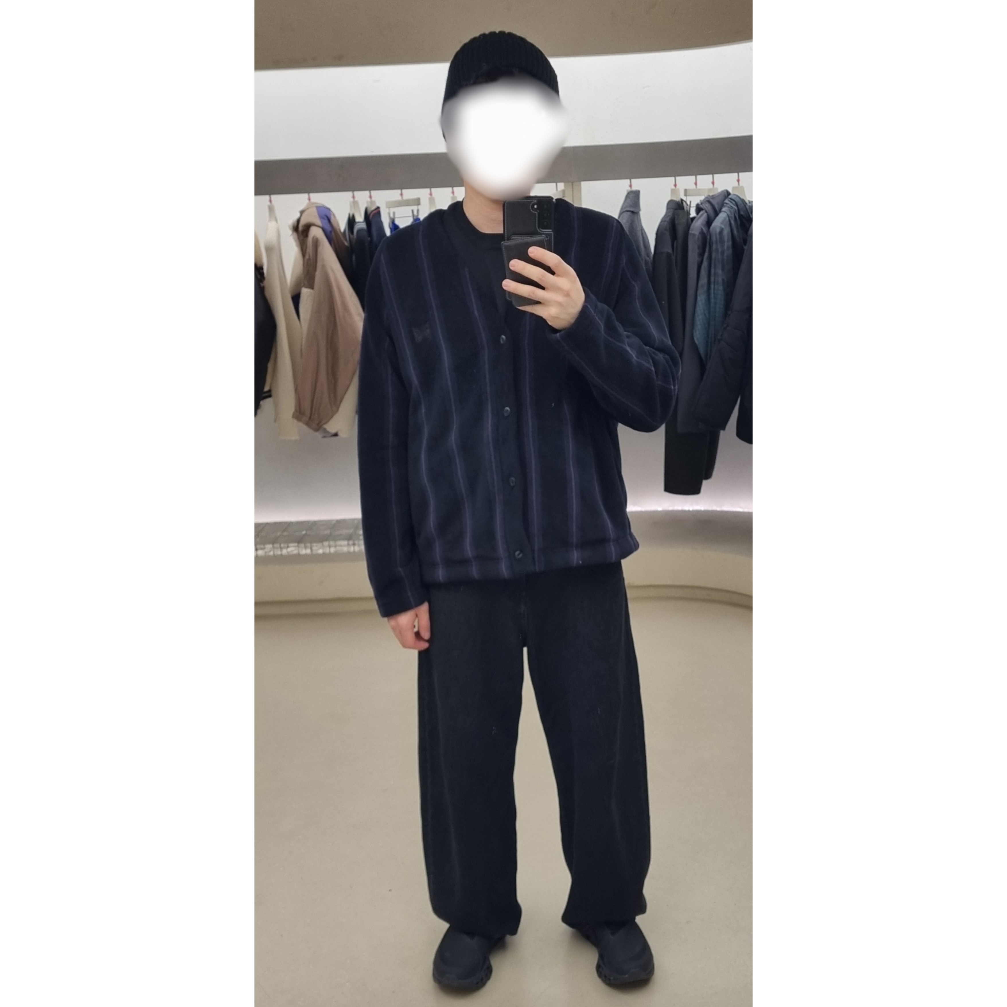 On Running x Post Archive Faction (Paf) Cloudmonster 2 Black Magnet, Uniqlo x Needles Fleece Oversized Cardigan Black - KR 착용 스타일 - 1