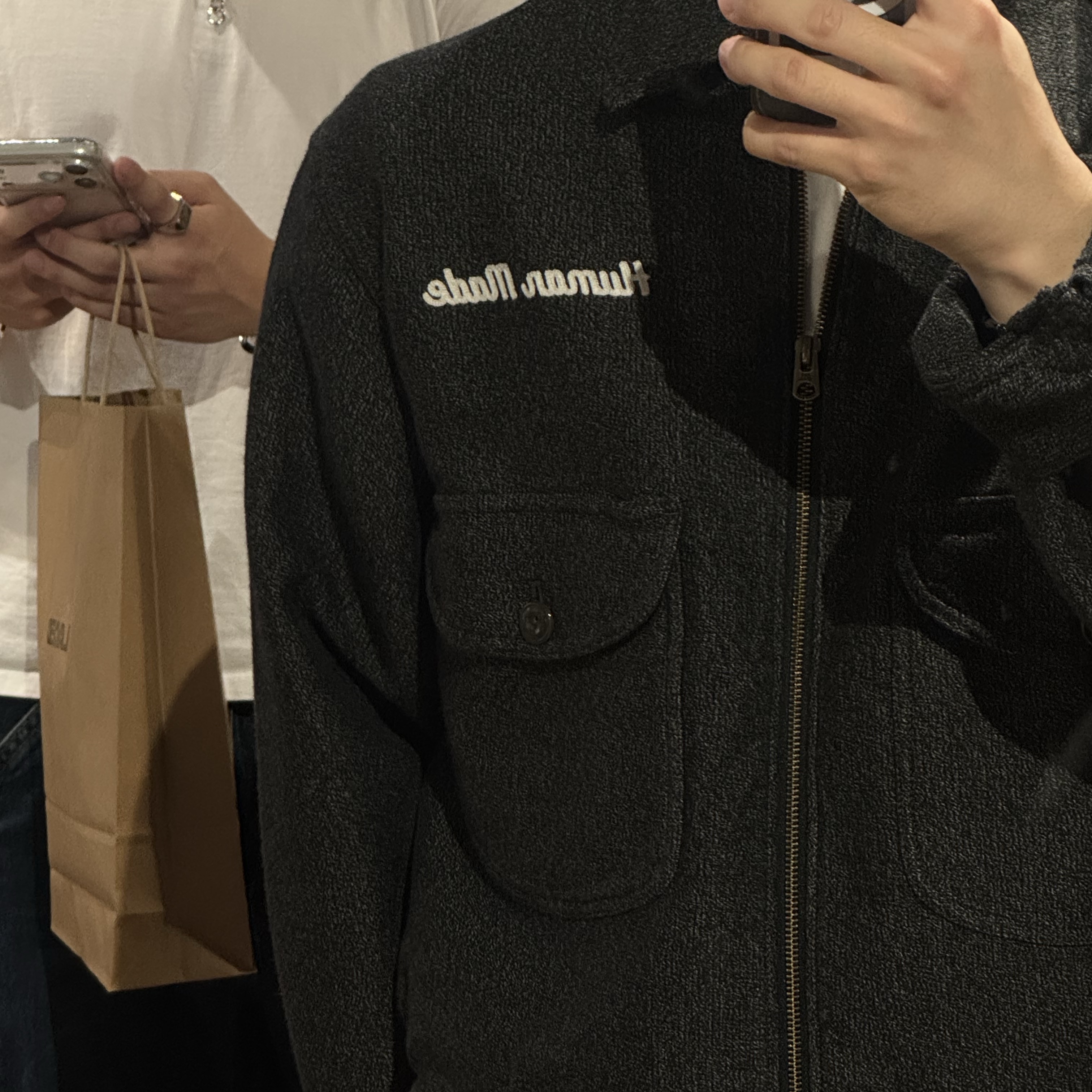 Human Made Zip-Up Work Jacket Gray 착용 스타일 - 4