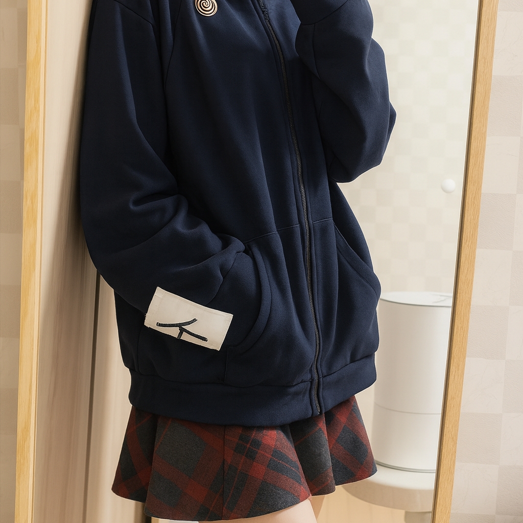 JUJUTSU KAISEN Undermycar Itadori Yuji Patch Vtg Zipped Hoodie Navy 착용 스타일 - 2