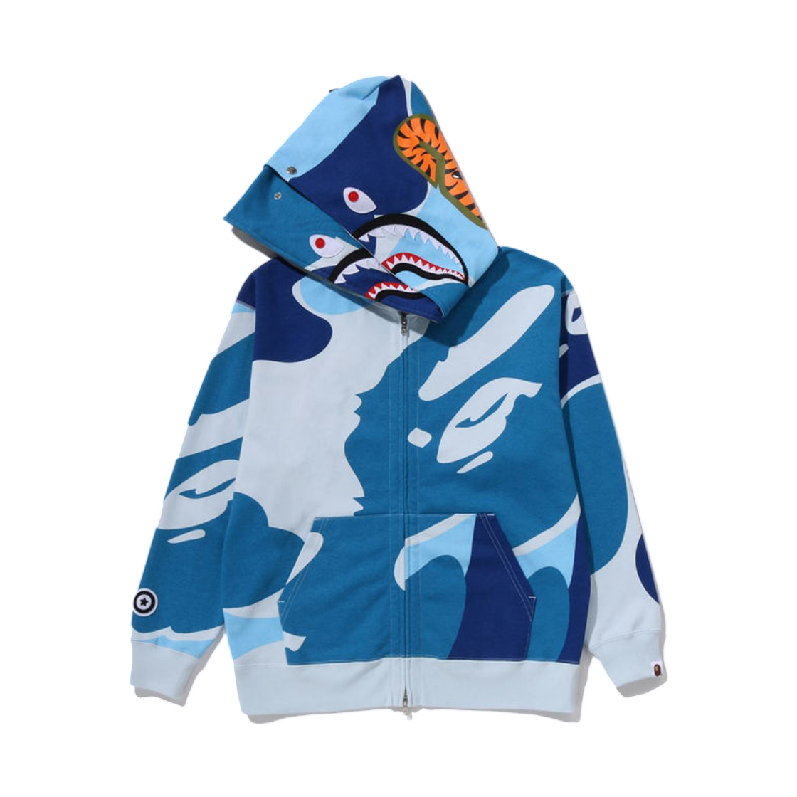 베이프 메가 ABC 카모 더블 샤크 릴렉스드 핏 풀 집 후드 블루(BAPE Mega ABC Camo Double Shark Relaxed Fit Full Zip Hoodie Blue) - 2