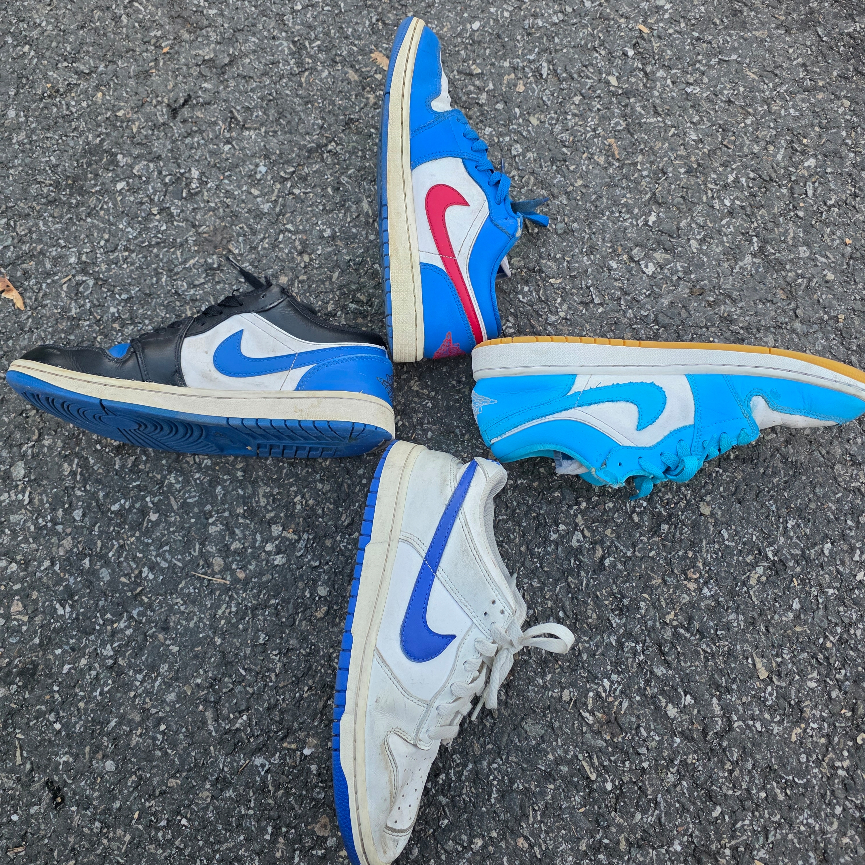 Jordan 1 Low Alternate Royal Toe, Nike Dunk Low Retro White Hyper Royal 착용 스타일