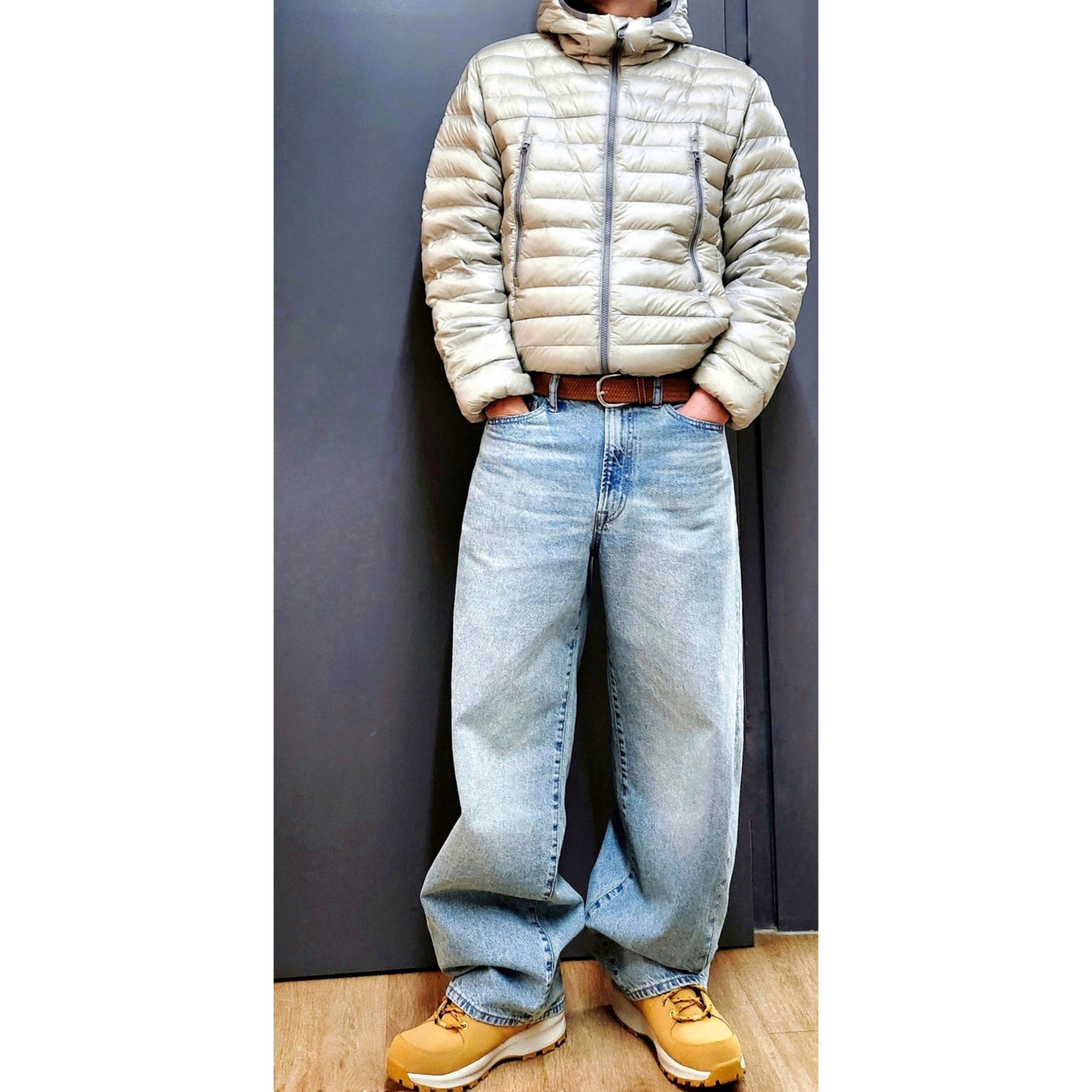 Musinsa Standard City Leisure Sheer Ripstop Hooded Light Down Jacket Light Grey, Nike Manoa Leather Haystack 착용 스타일 - 1