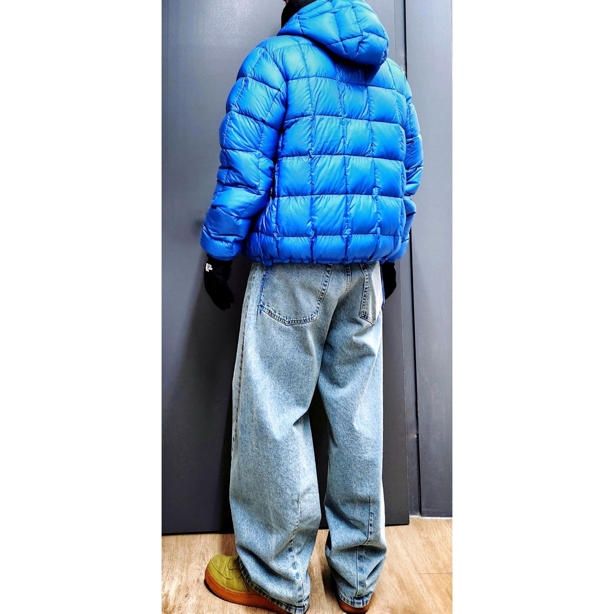 Stussy Midweight Hooded Puffer Blue, Stussy Stock Logo Applique Hoodie Black 착용 스타일 - 2