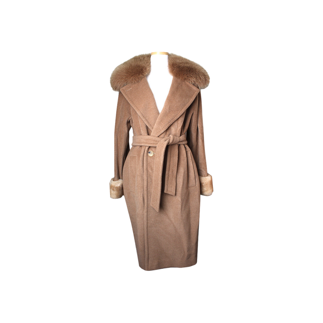 막스마라 폭스 퍼 트림 캐멀울 코트(Max Mara Fox Fur Trim Camel Wool Coat (Size 55-66))