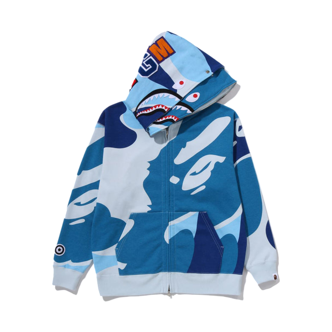 베이프 메가 ABC 카모 더블 샤크 릴렉스드 핏 풀 집 후드 블루(BAPE Mega ABC Camo Double Shark Relaxed Fit Full Zip Hoodie Blue) - 1