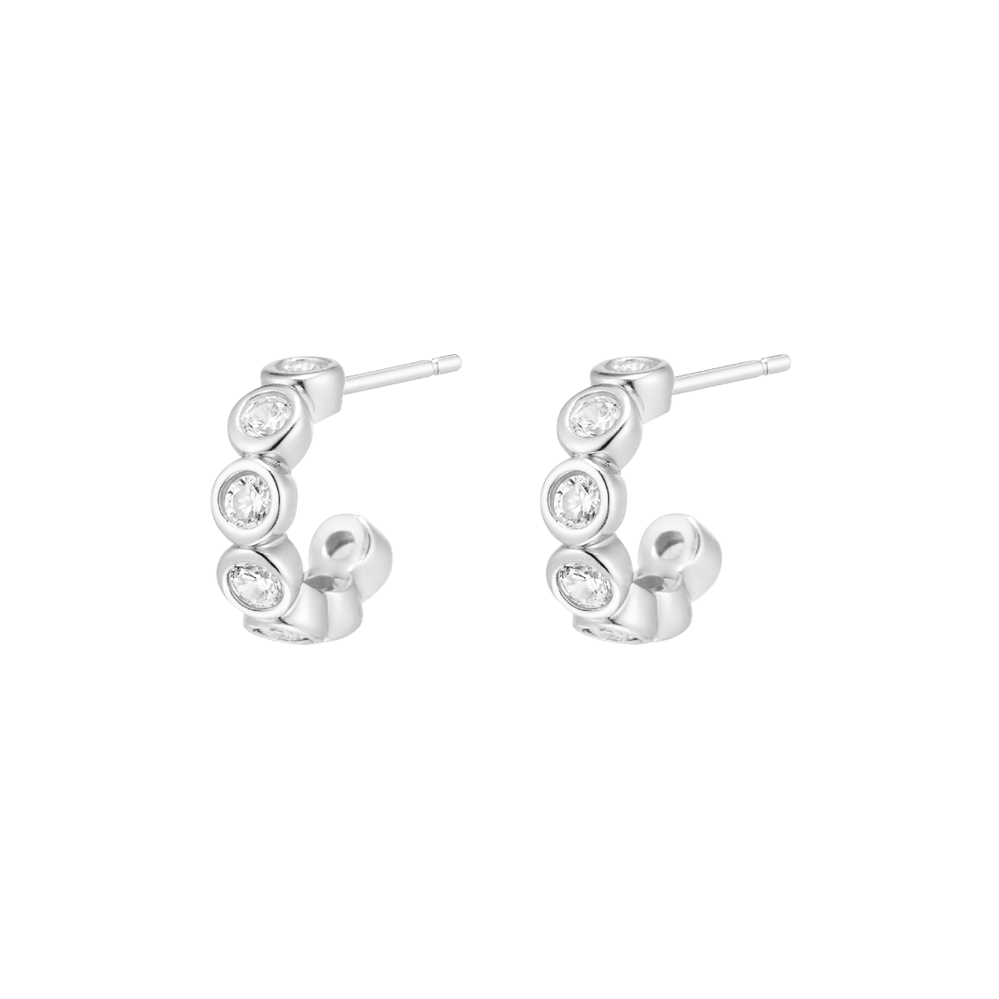 넘버링 #3302 베젤 세트 훕 이어링 실버(NUMBERING #3302 Bezel Set Hoop Earrings Silver)