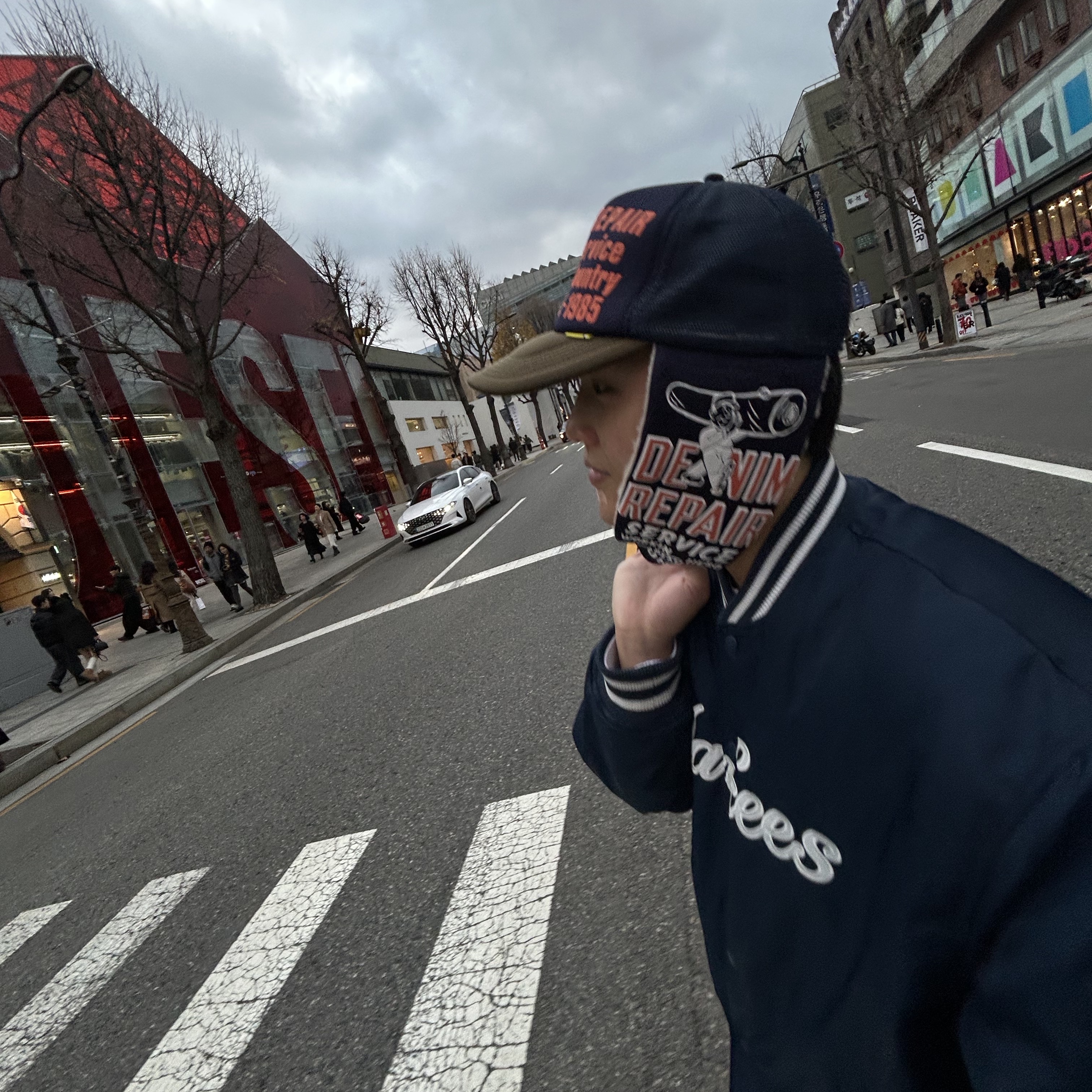 Kapital Denim Repair Service Lumber Truck Cap Navy Khaki 착용 스타일 - 2