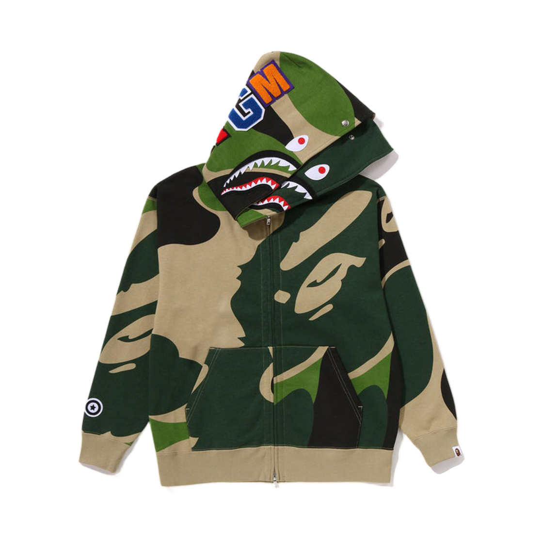 베이프 메가 ABC 카모 더블 샤크 릴렉스드 핏 풀 집 후드 그린(BAPE Mega ABC Camo Double Shark Relaxed Fit Full Zip Hoodie Green)