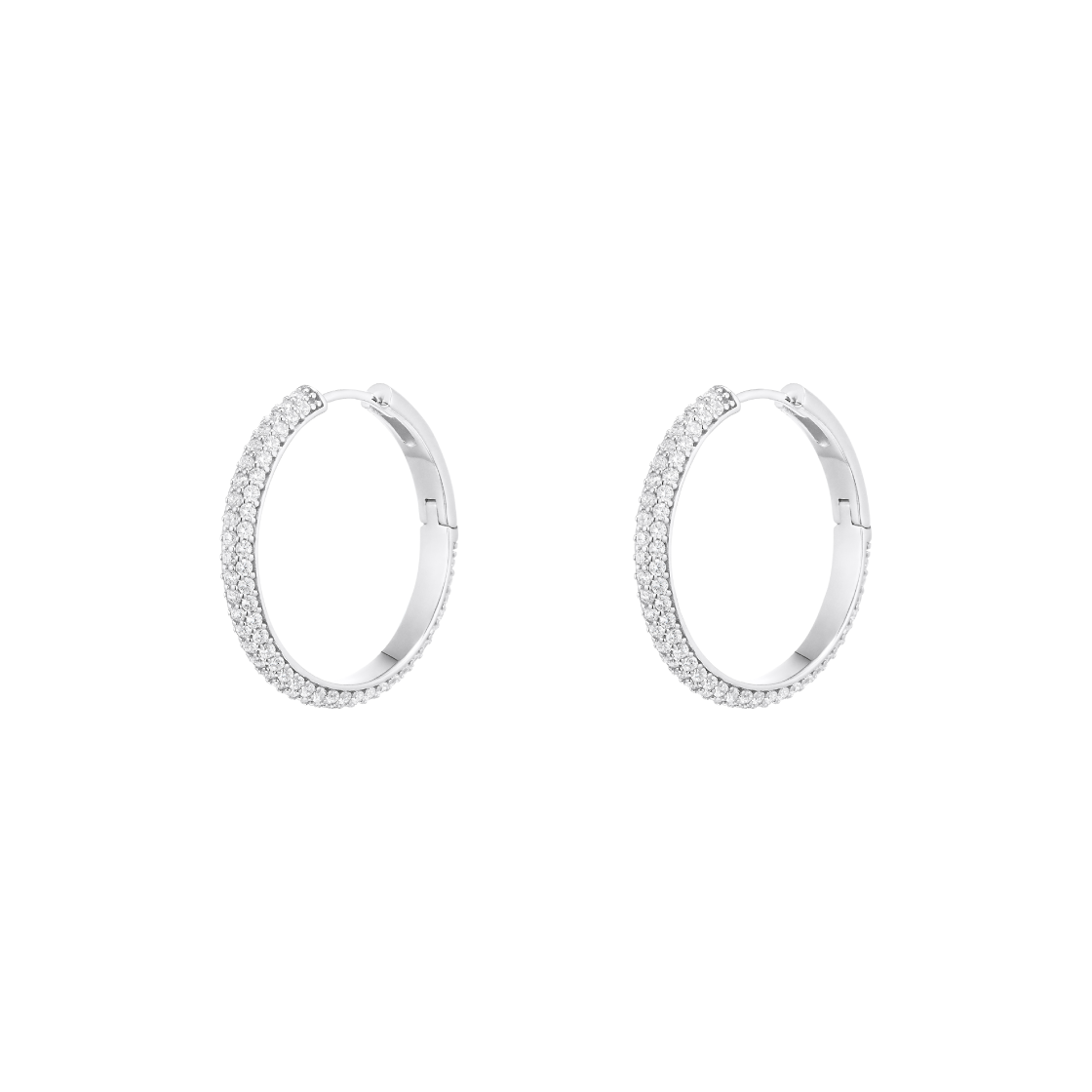 N25CE11 NUMBERING #3207 Medium Basic Pave Hoop Earrings Silver