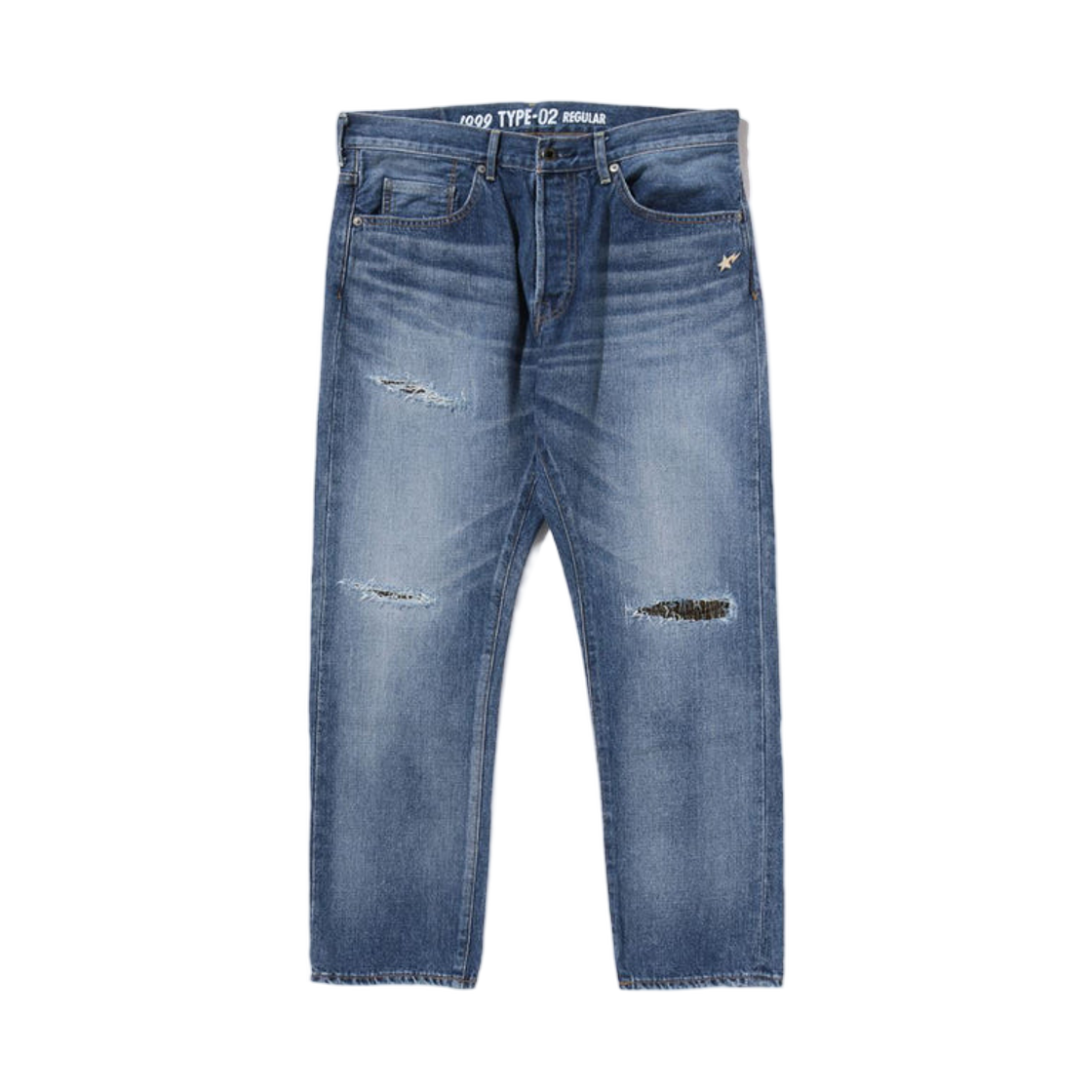 - BAPE 1999 Type 02 Damaged Denim Pants Light Indigo