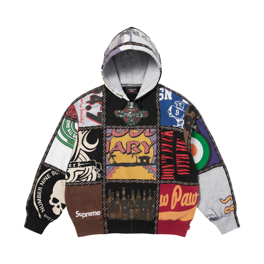 슈프림 x 넘버 나인 패치워크 집업 후드 스웨트셔츠 멀티컬러 - 25FW