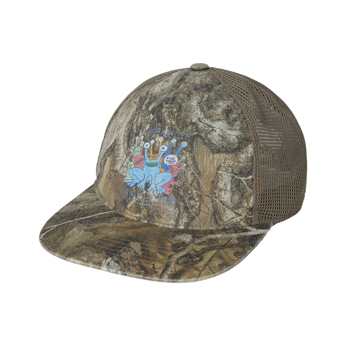 DN253WHWBC02-RTR Thisisneverthat x Daniel Johnston Frogs Mesh Trucker Cap Realtree