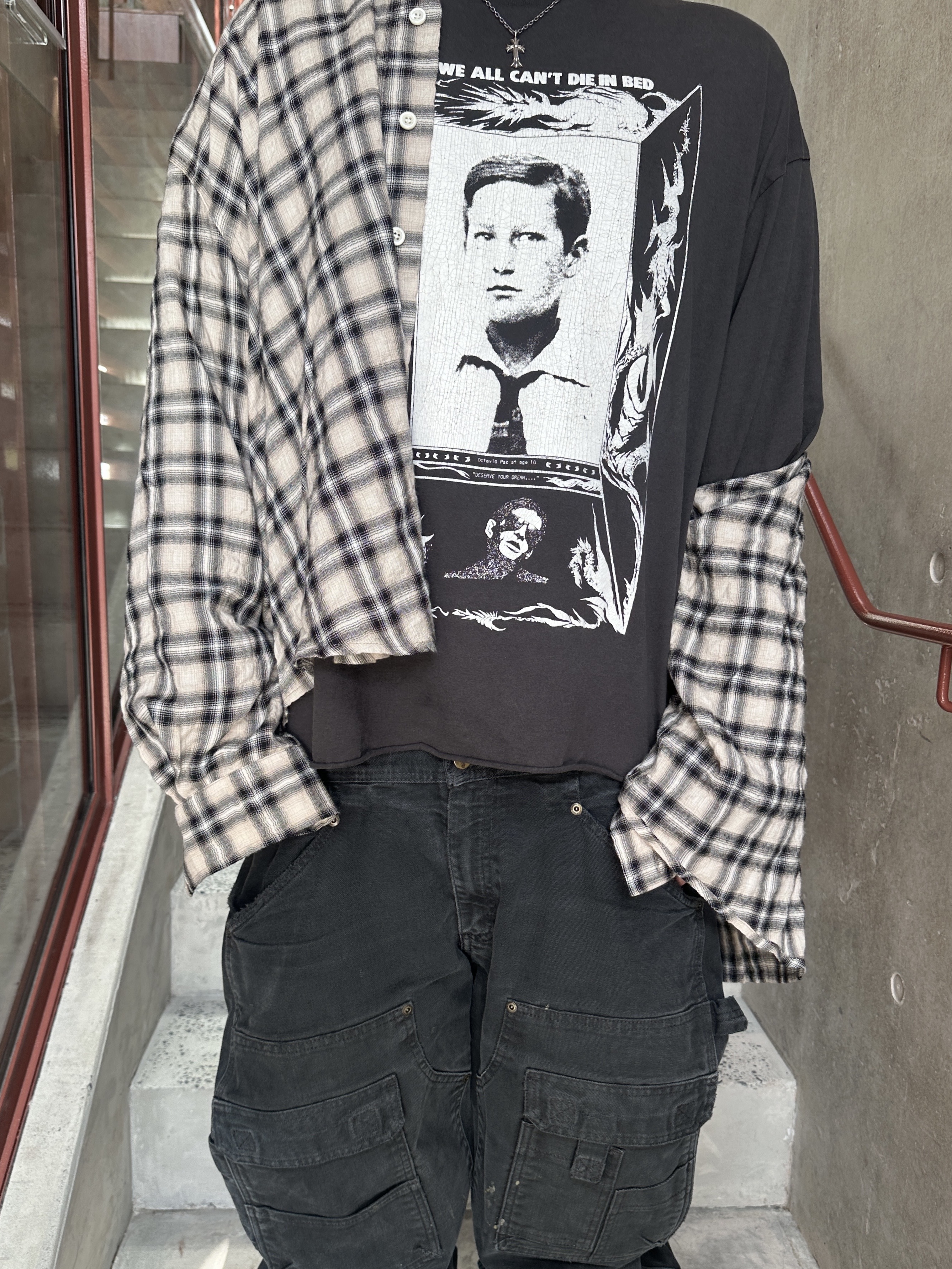 qualisartifexpereo Japanese Lyocell Shirts, qualisartifexpereo Dirty Baggy Pants Cream 착용 스타일 - 2