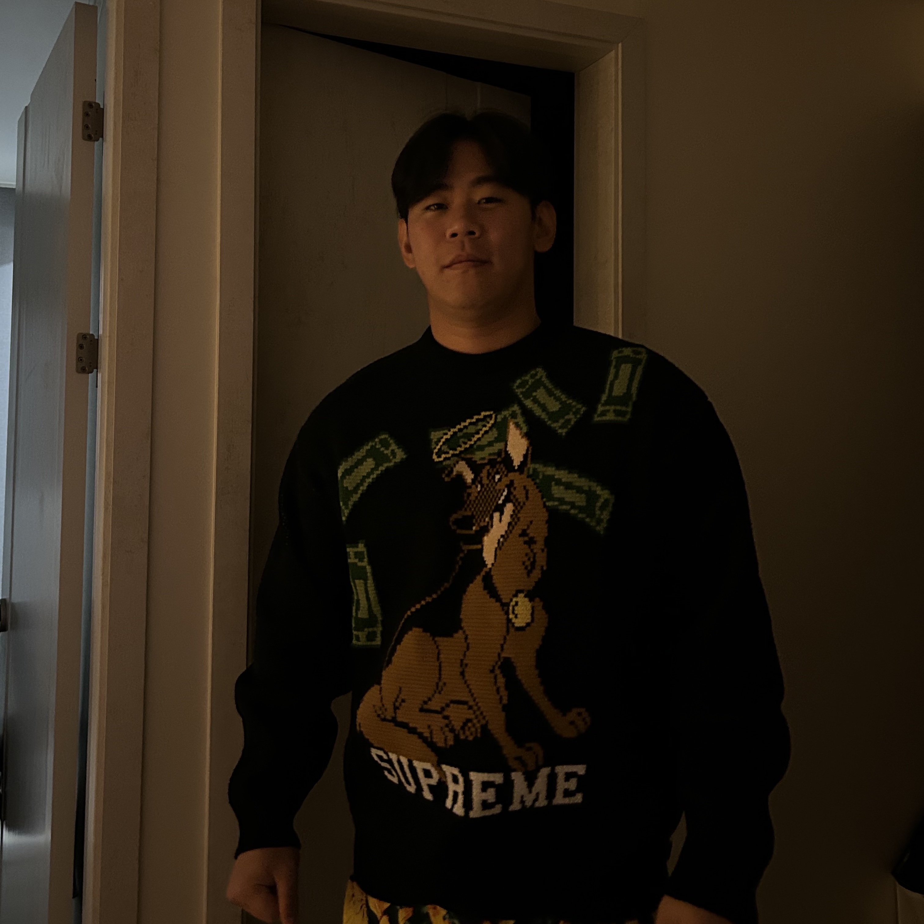 Supreme All Dogs Go To Heaven Sweater Black - 25FW 착용 스타일