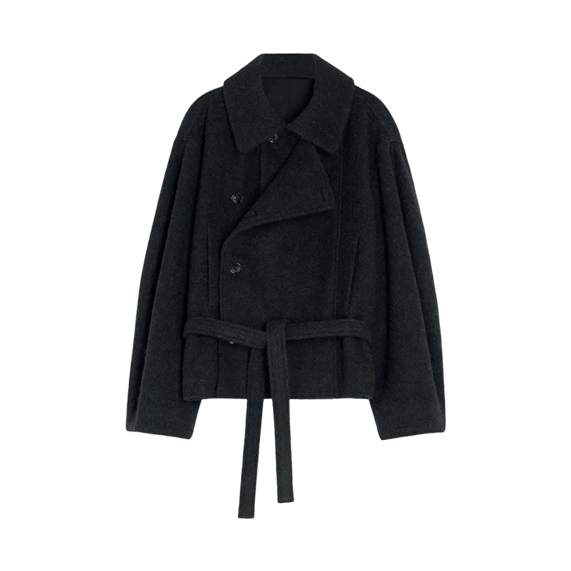(W) 르메르 숏 어시메트리컬 배스로브 코트 블랙((W) Lemaire Short Asymmetrical Bathrobe Coat Black)