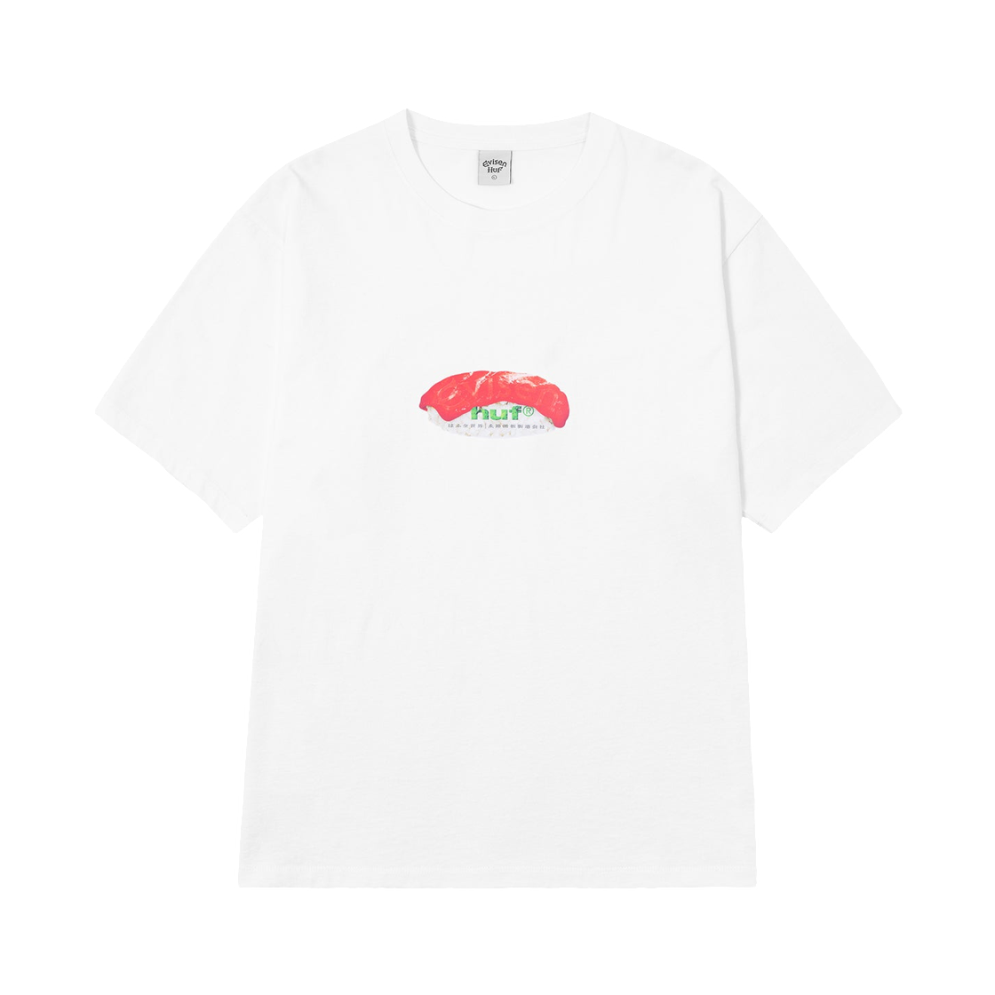 허프 x 에비센 스케이트보드 허프 스시 티셔츠 화이트(HUF x Evisen Skateboards Huf Sushi T-Shirt White)