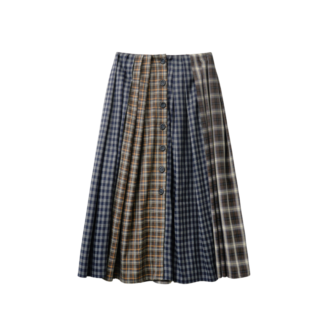 피브스 피브스 믹스 체크 맥시 스커트 네이비