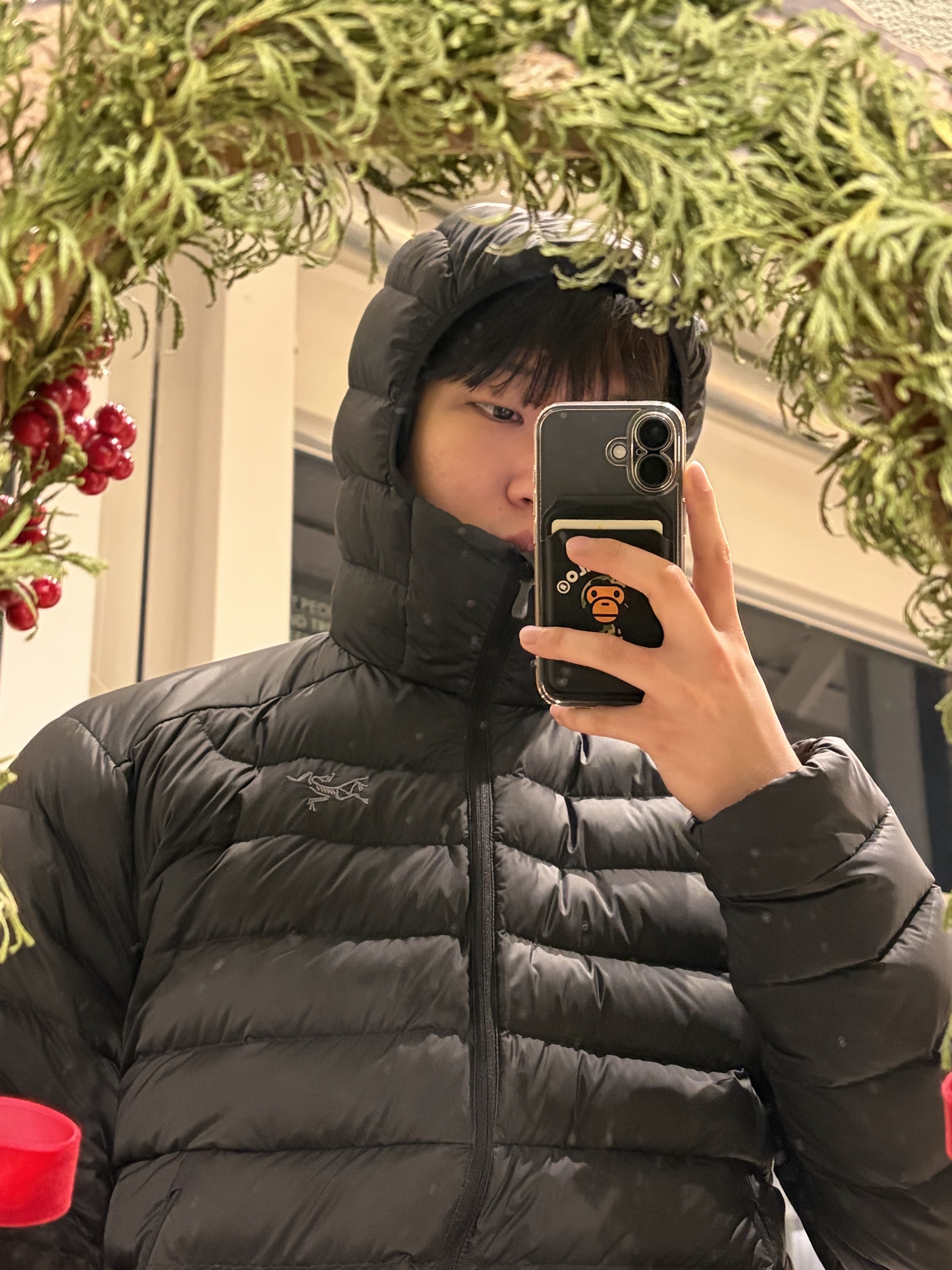 Arc'teryx Cerium Hoody Black, BAPE Baby Milo MagSafe Card Holder Black 착용 스타일 - 2