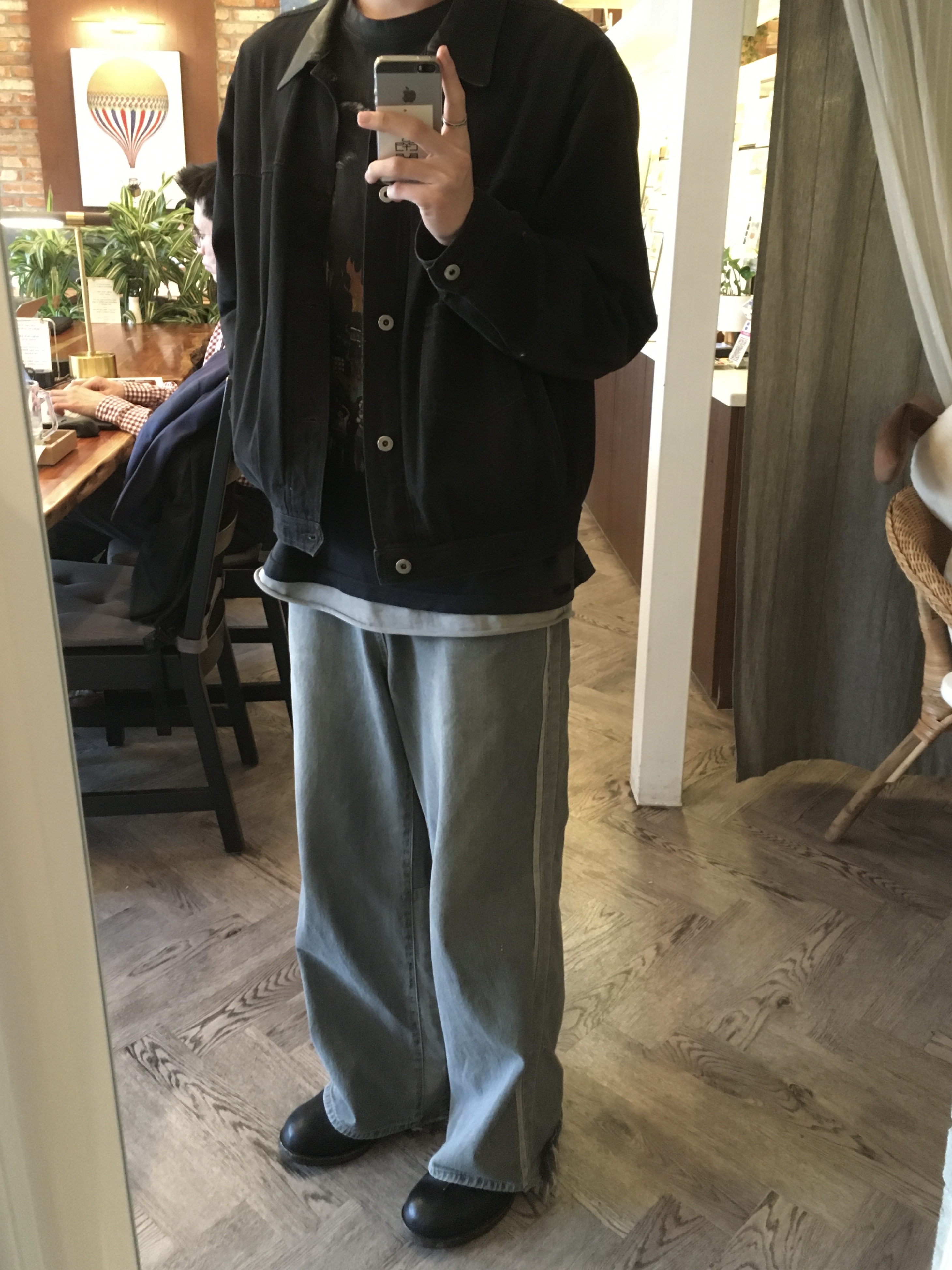 Polyteru Rebuild Gosima Denim Pants Type 002 (Tape) Blue Gray, Roa Hiking Katharina Black 착용 스타일 - 2
