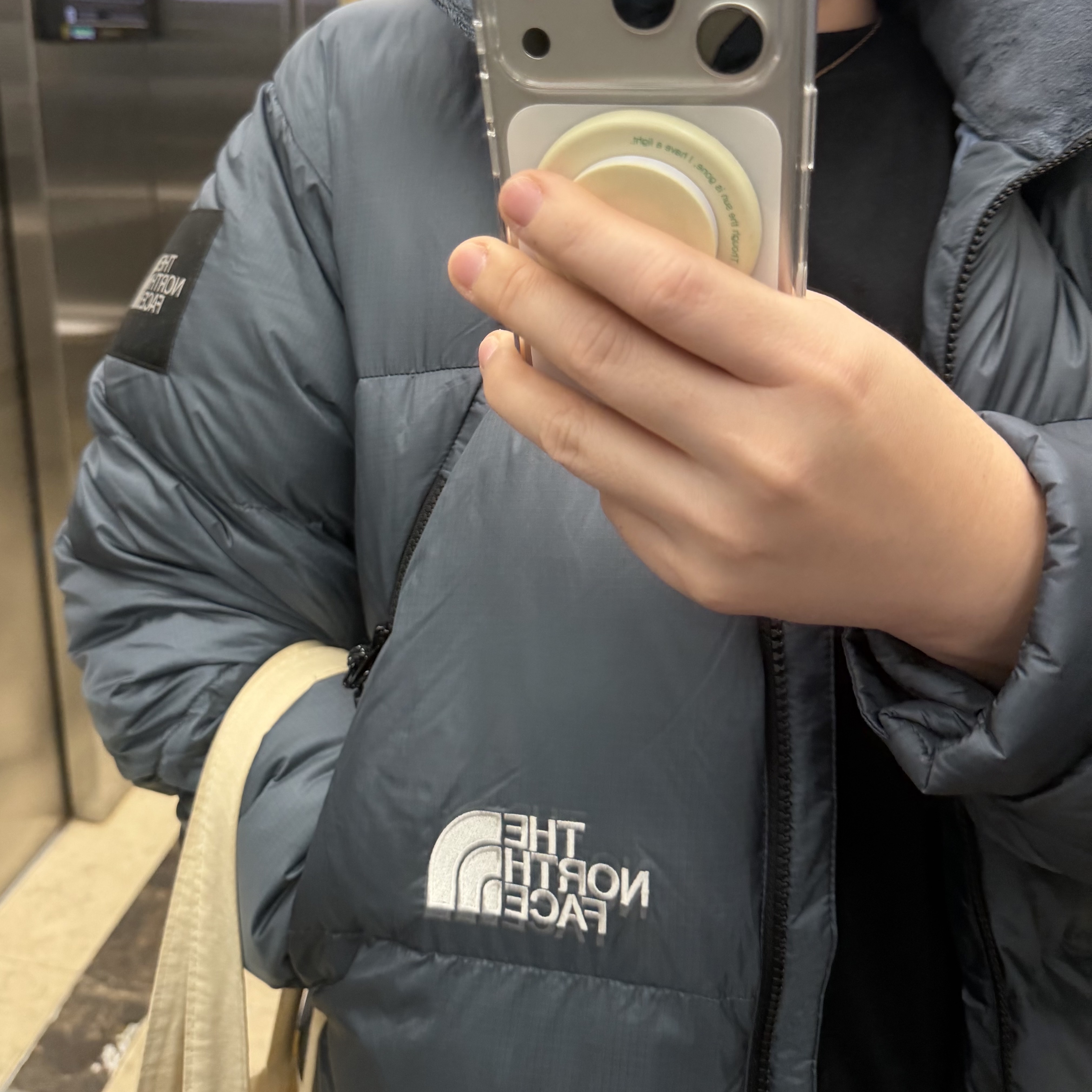 The North Face White Label Project Down Jacket RDS Dusk Blue 착용 스타일 - 1