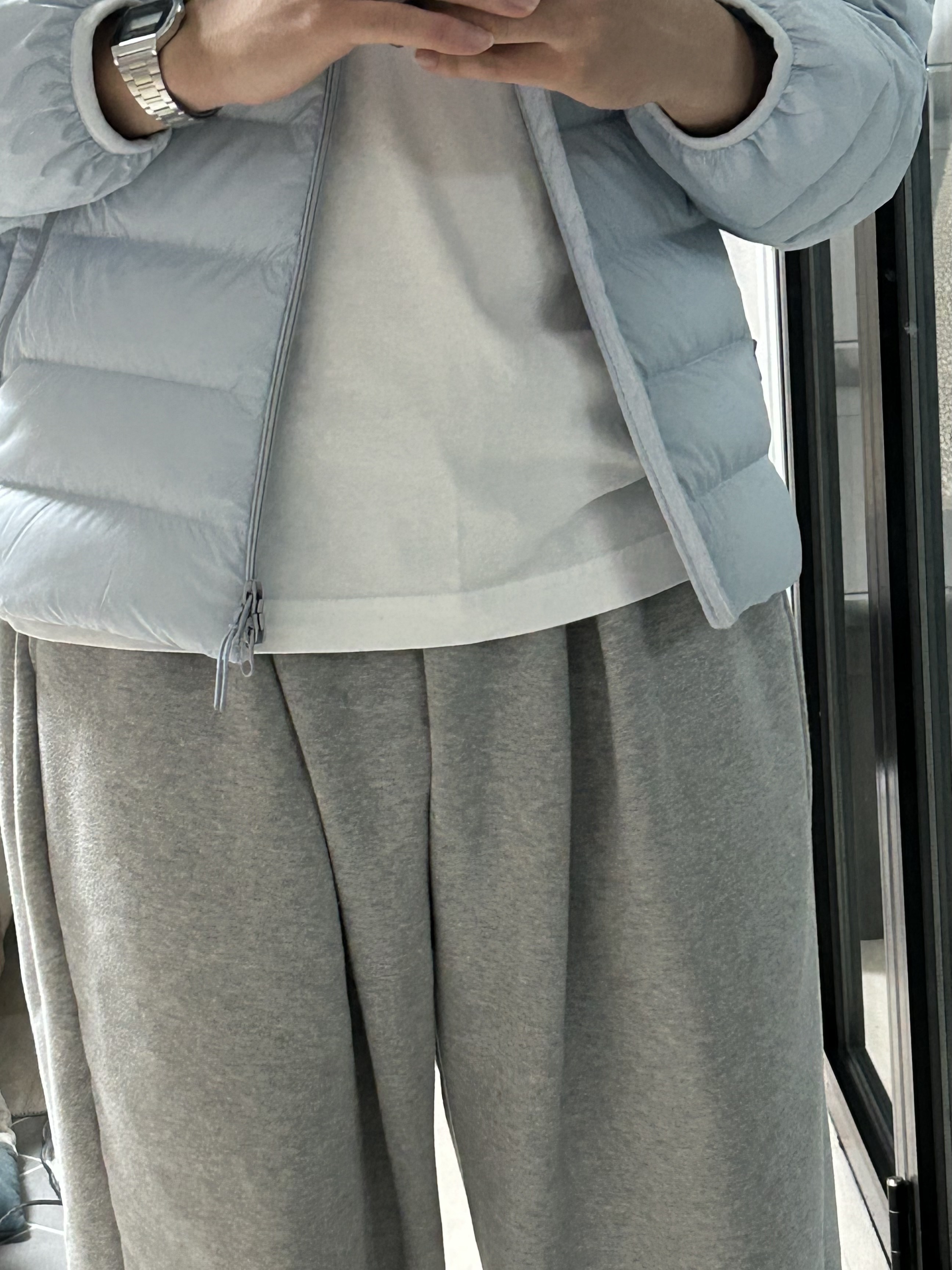 Musinsa Standard City Leisure Hooded Light Down Jacket Cloudy Blue, Casio A-158WA-1 착용 스타일