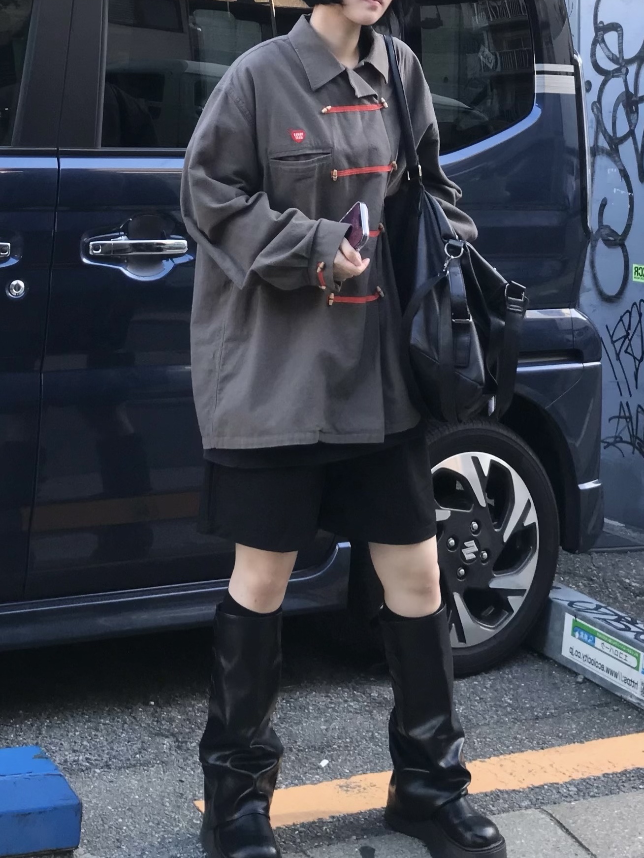 Kapital Stuntman & Woman Smooth Jersey Baggy Track Pants Navy 착용 스타일 - 2