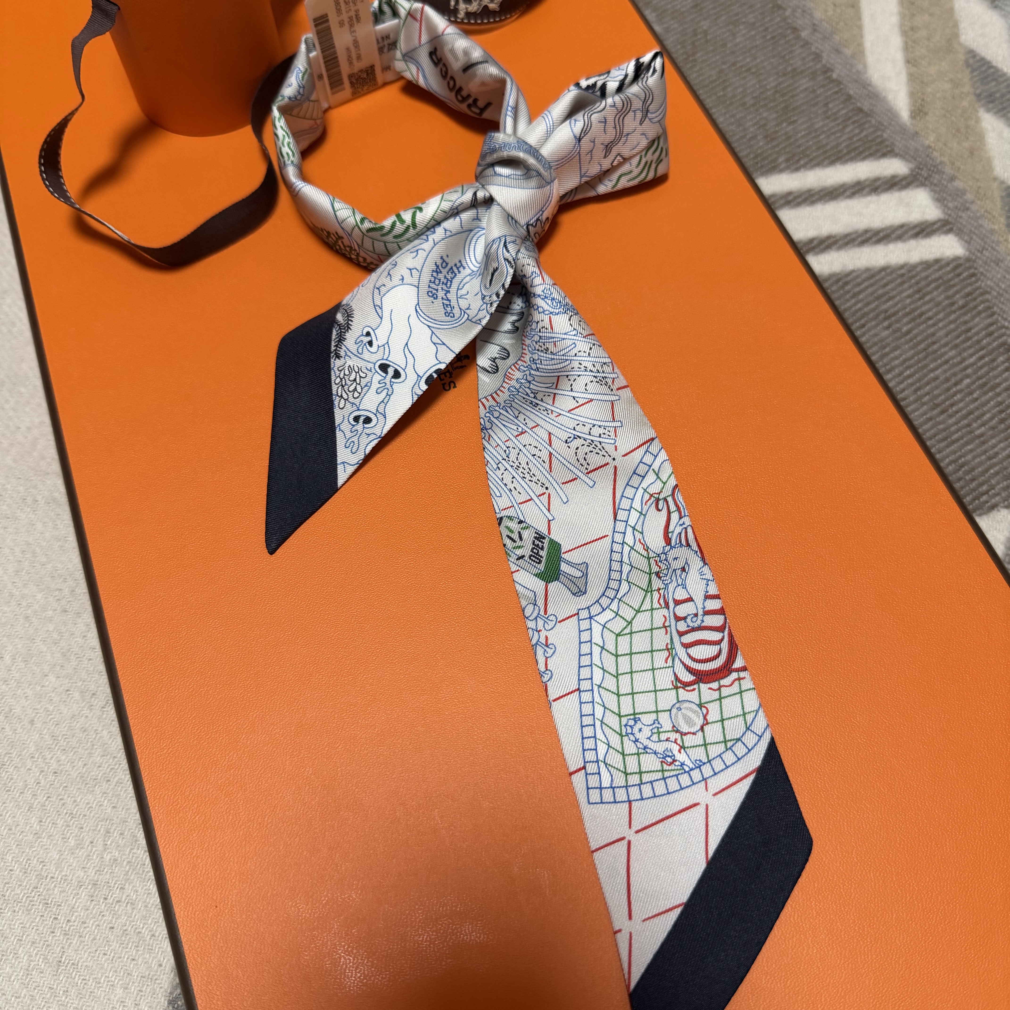 (W) Hermes Splash Park Twilly Gris Perle Vert Noir 착용 스타일 - 1