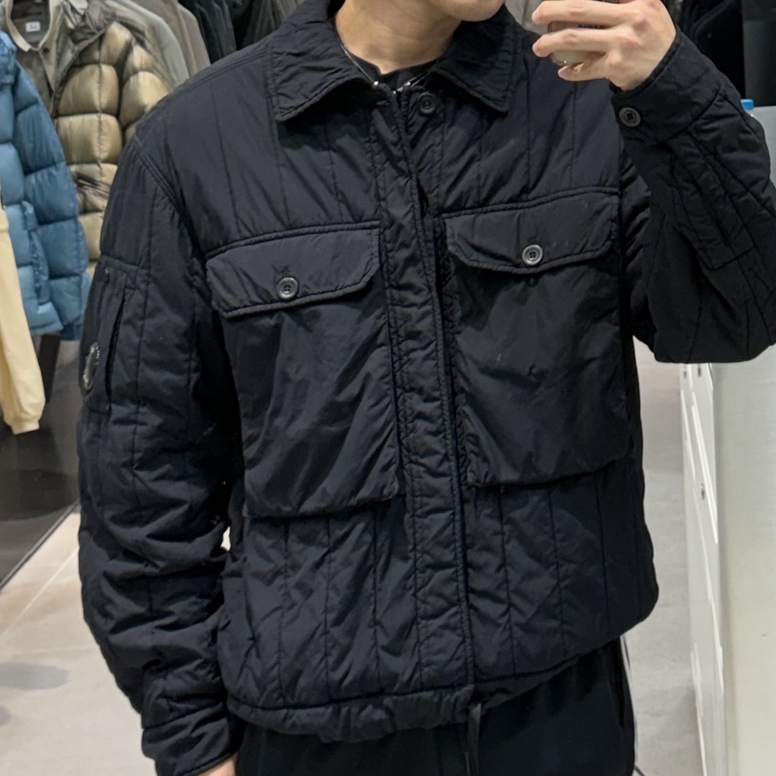 C.P. Company Padding Jumper Black - 25FW, Sentiments No.350 Necklace Silver 착용 스타일