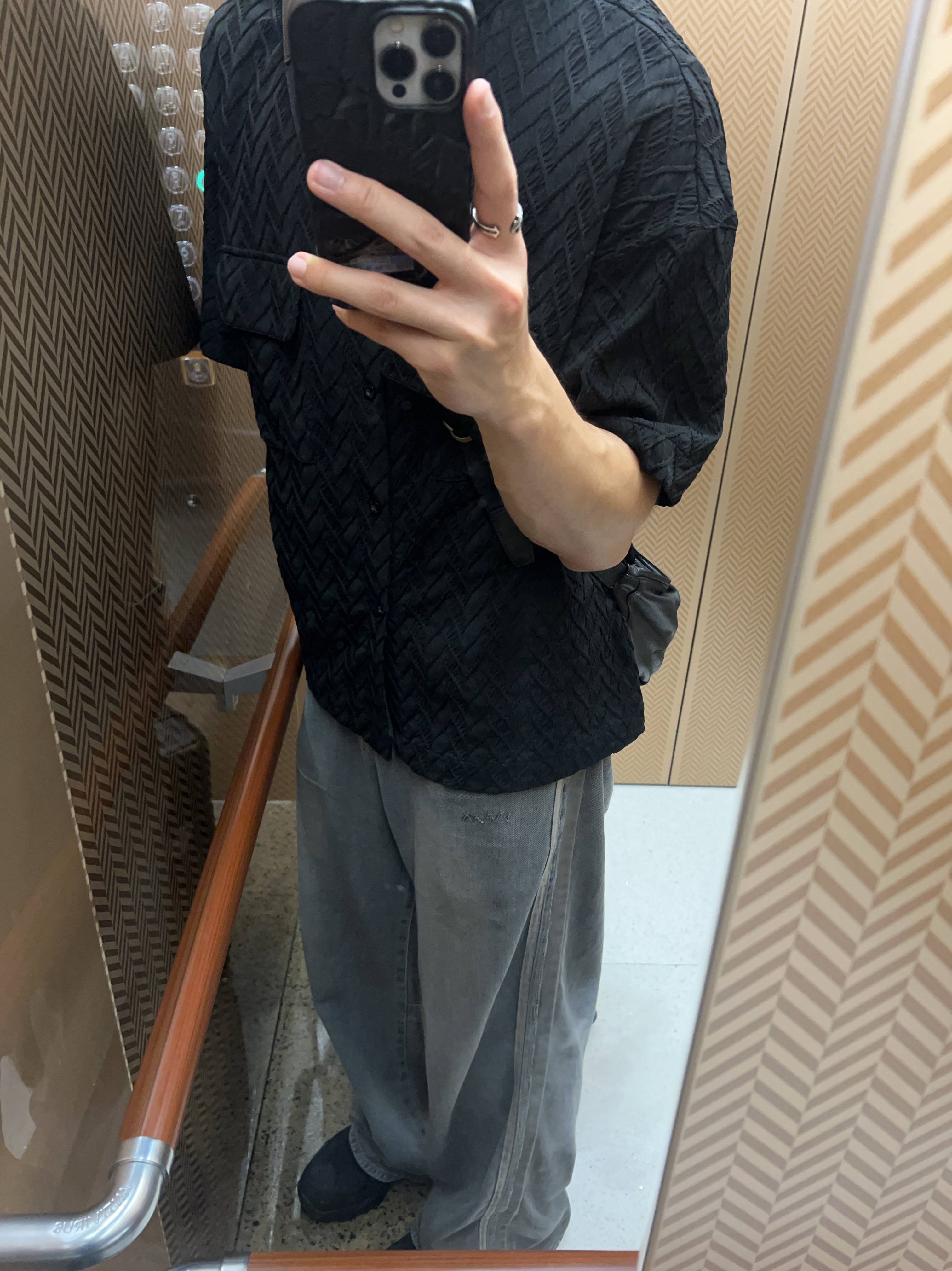 Polyteru Rebuild Gosima Denim Pants Type 002 (Tape) Blue Gray, Roa Hiking Katharina Black 착용 스타일 - 3
