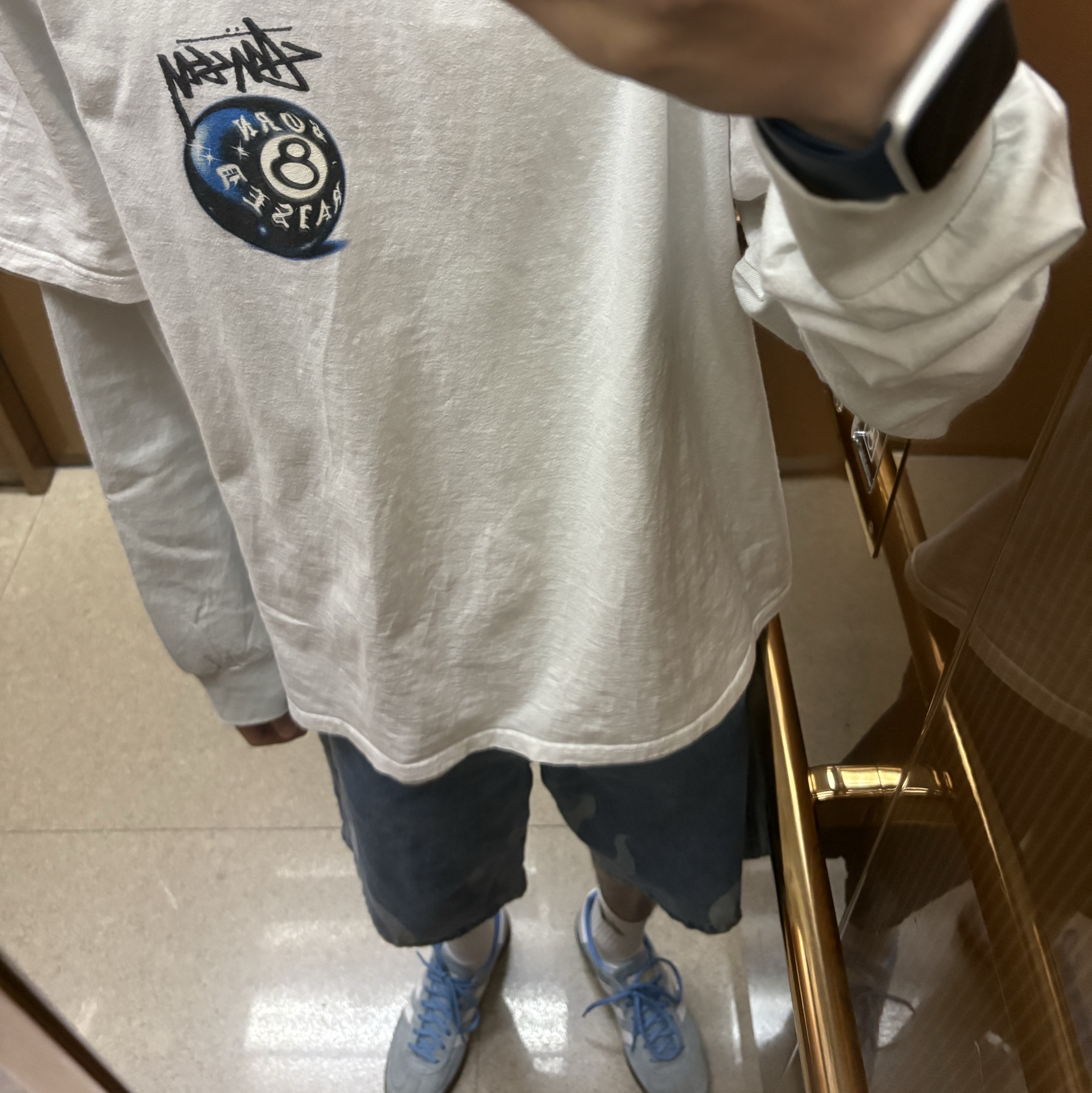 Stussy x Born X Raised 8 Ball T-Shirt White 착용 스타일