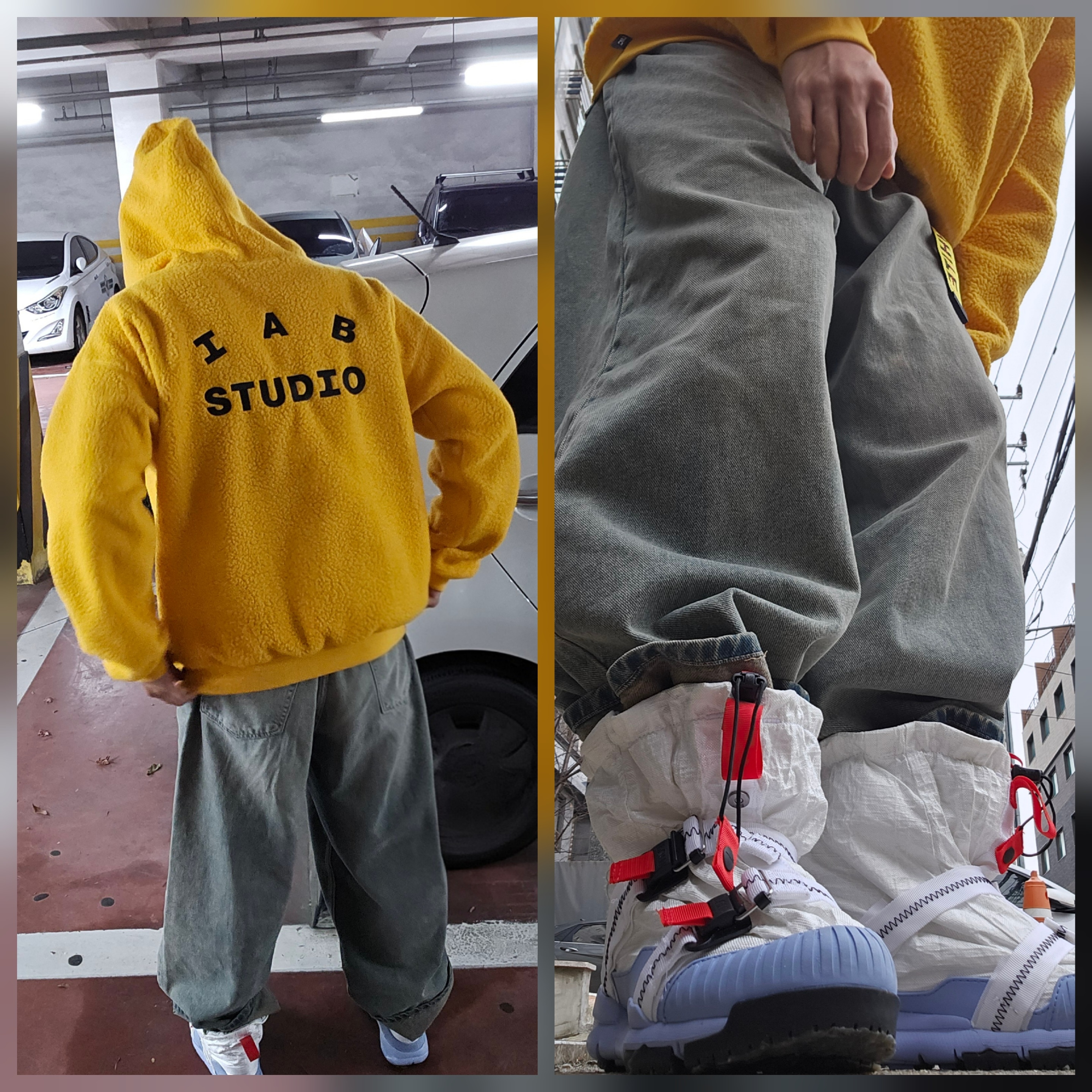 IAB Studio x LMC Boa Fleece Hoodie Yellow, Nike x Tom Sachs Mars Yard Overshoe 3.0 착용 스타일