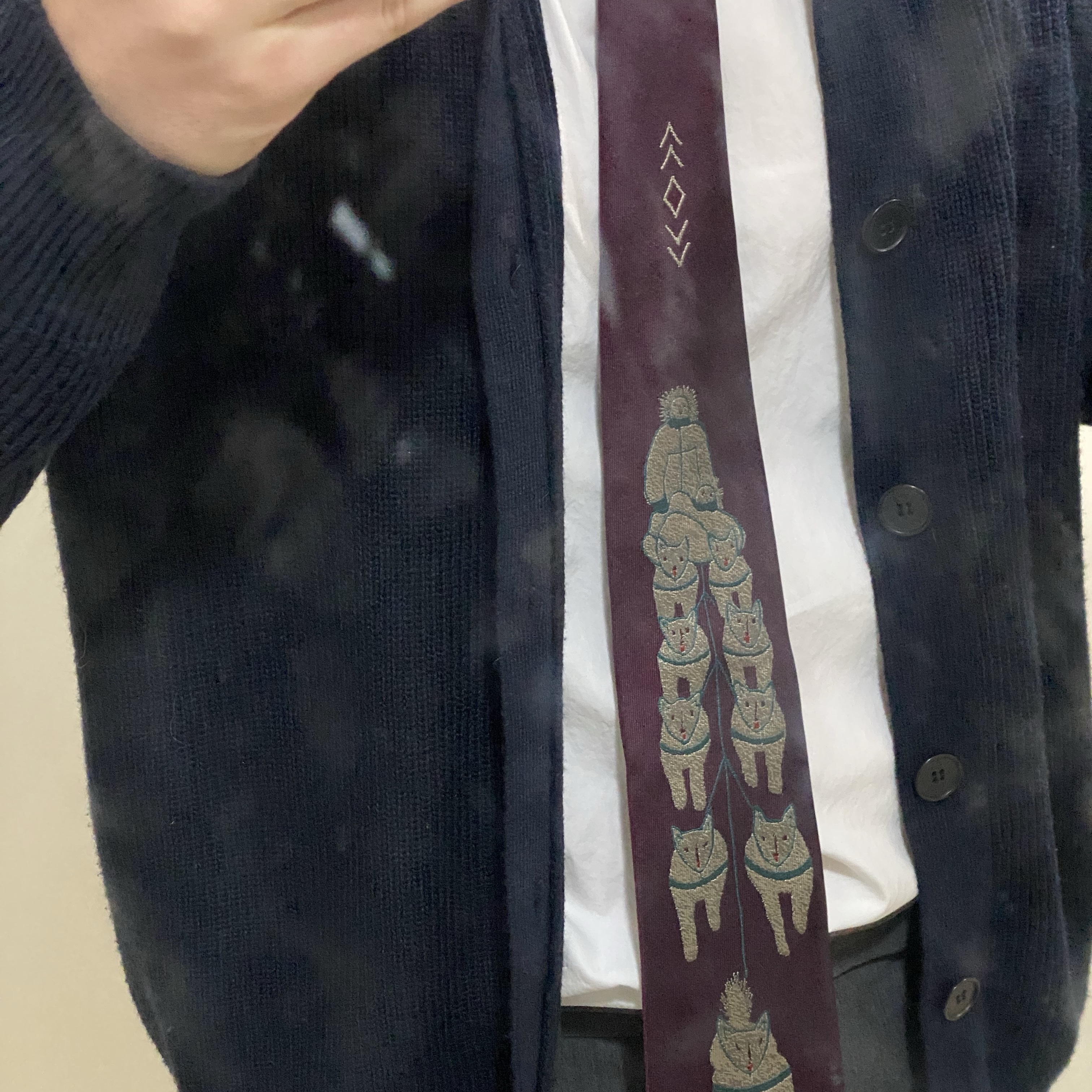 Kapital Silk Twill Dog-Team Tie Red 착용 스타일