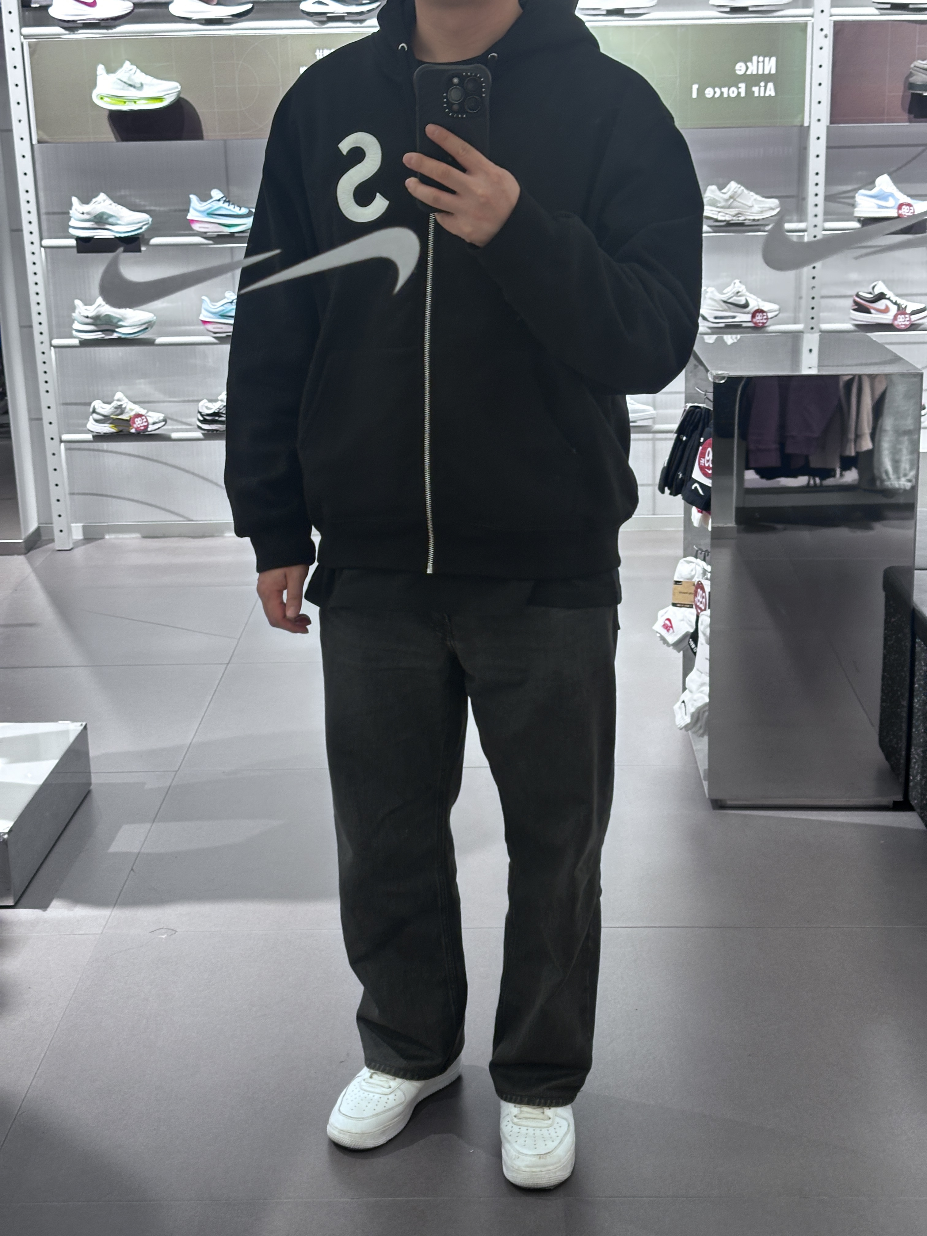 Supreme S Logo Zip Up Hooded Sweatshirt Black - 25FW 착용 스타일