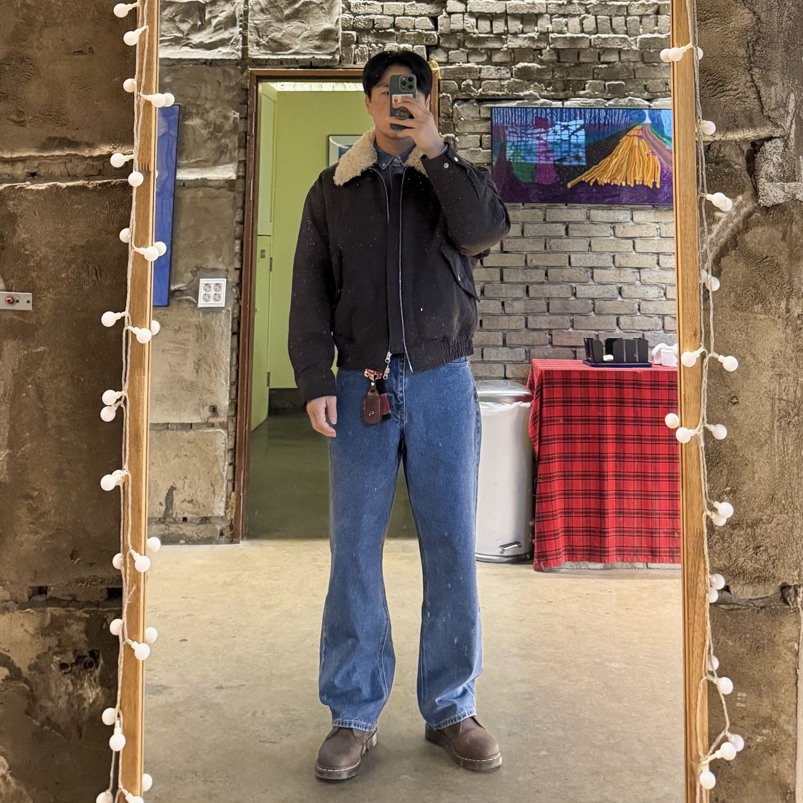 Supreme Small Box Denim Shirt Washed Indigo - 25SS, Dr. Martens 1461 Crazy Horse Dark Brown 착용 스타일