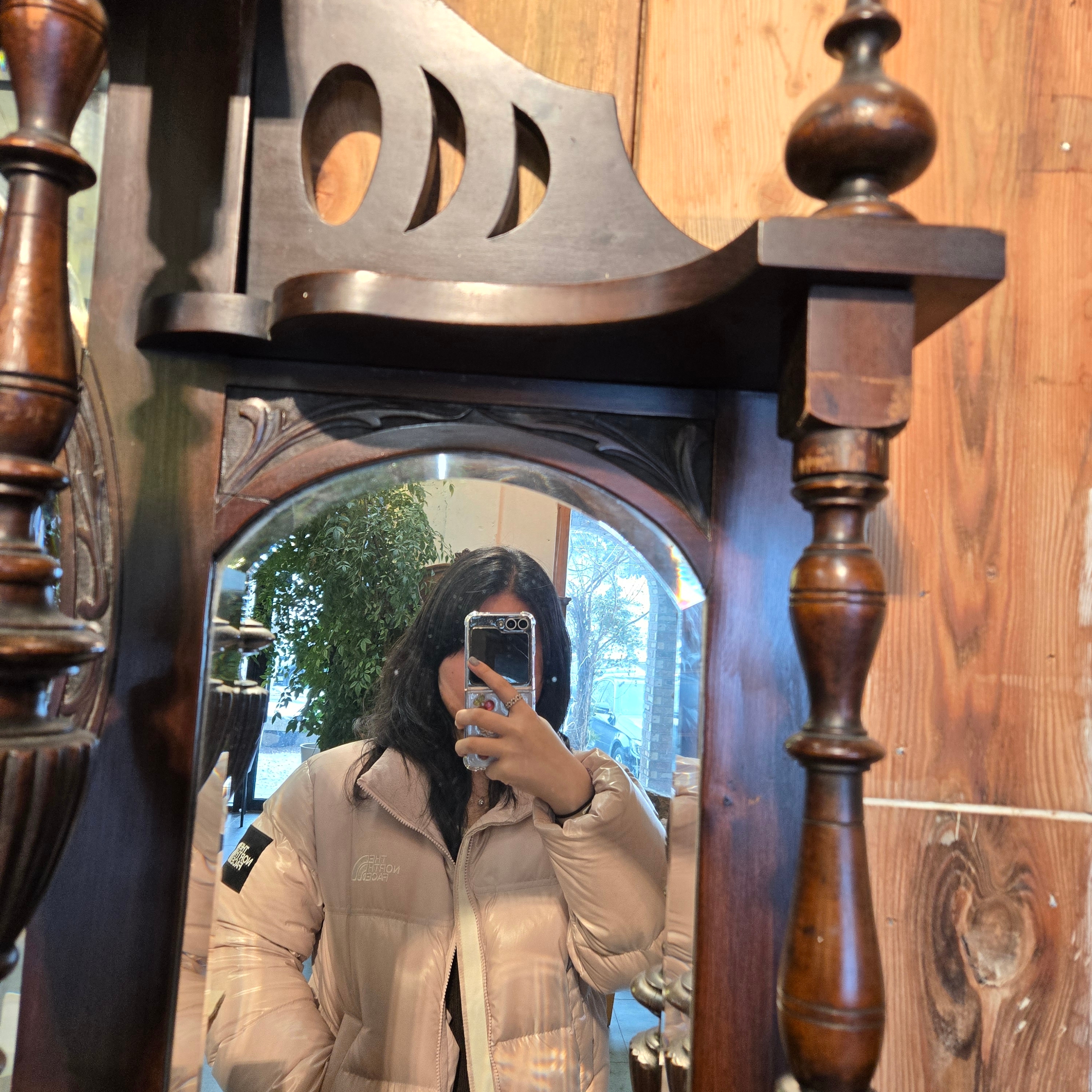 (W) The North Face White Label Novelty Nuptse RDS Down Jacket Light Pink 착용 스타일