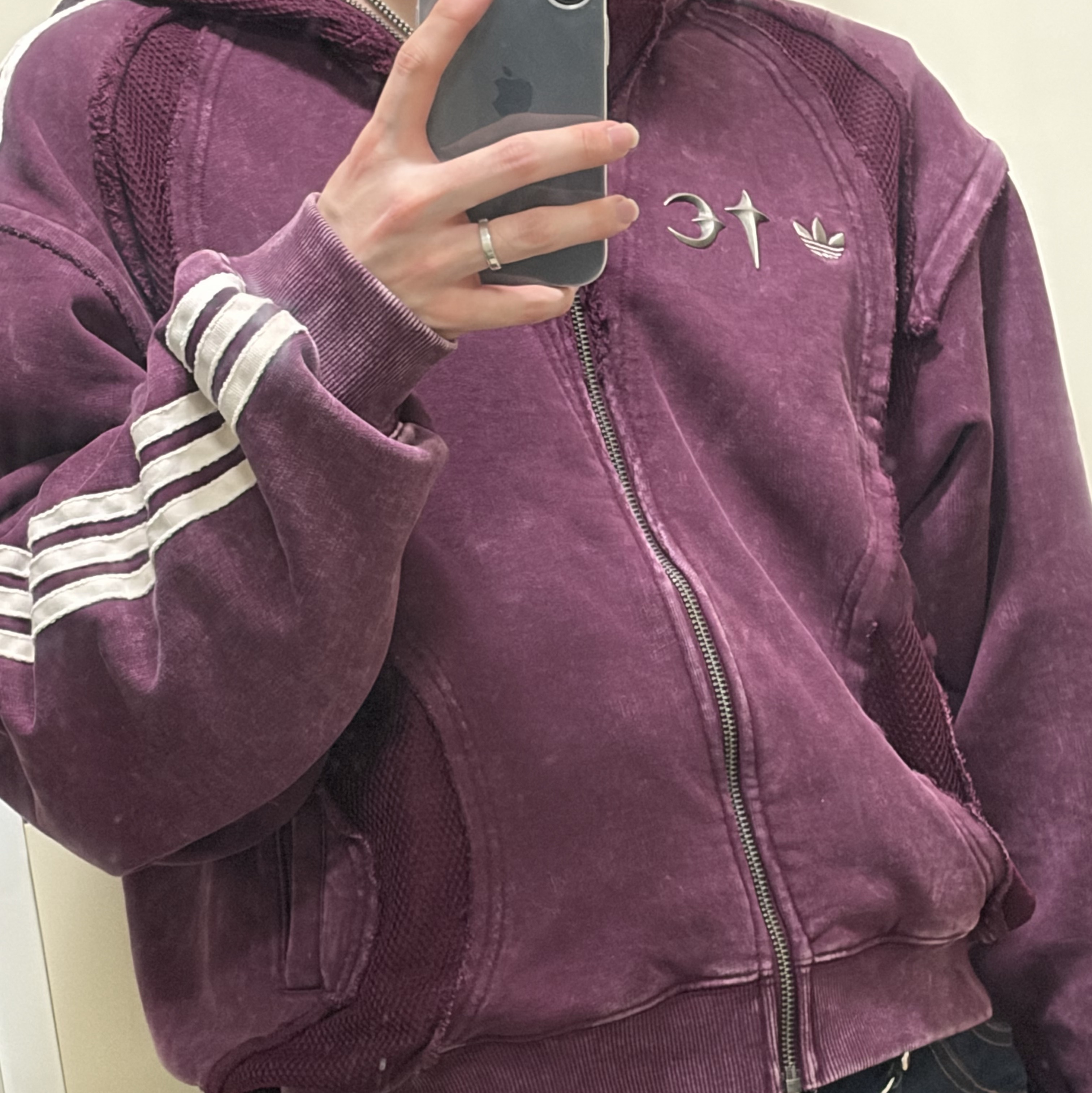 Adidas x Thug Club Teamgeist Sweat Hooded Zip Up Maroon - KR Sizing 착용 스타일