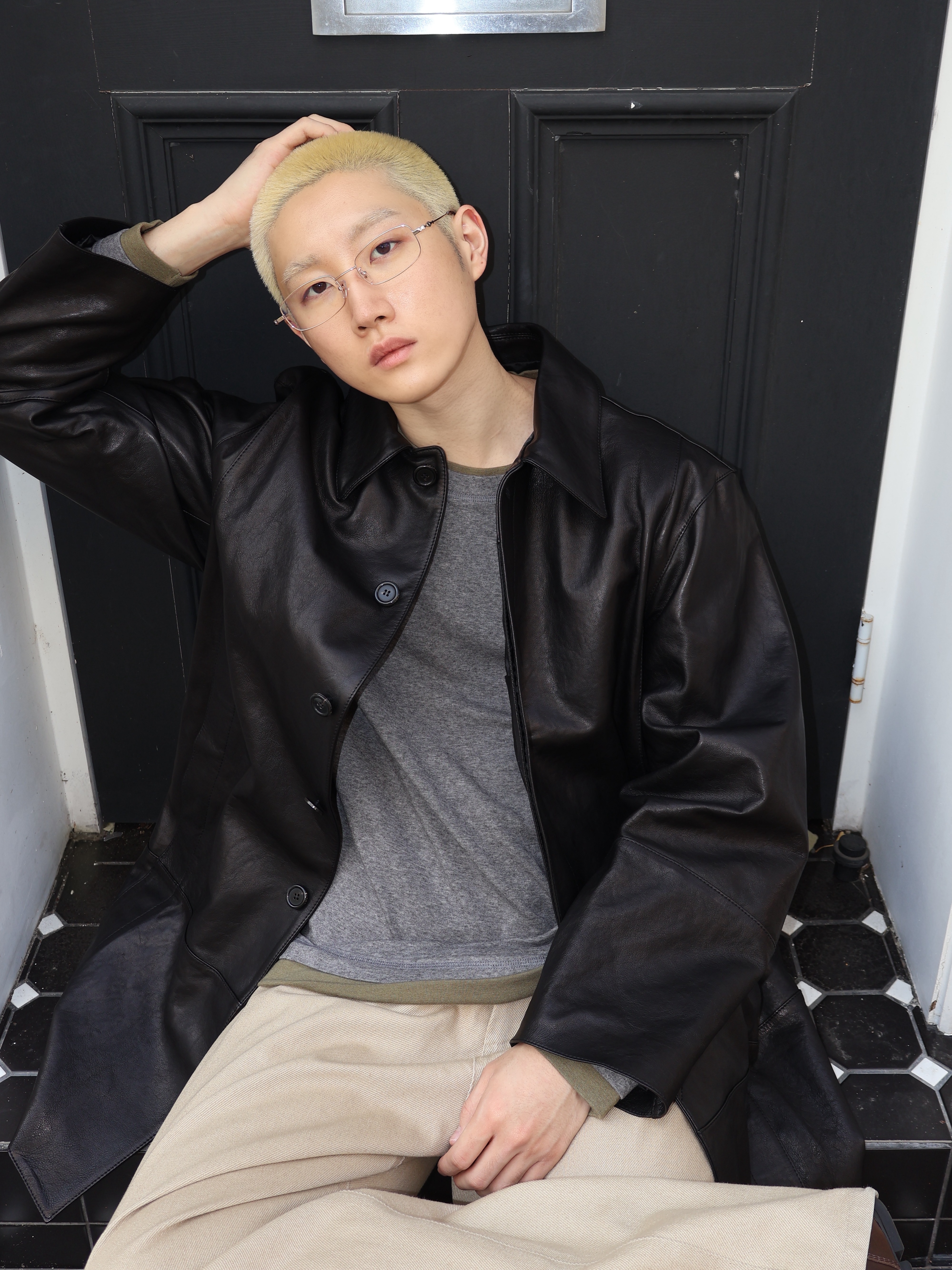 STU Wide Cotton Pants Beige 착용 스타일 - 2