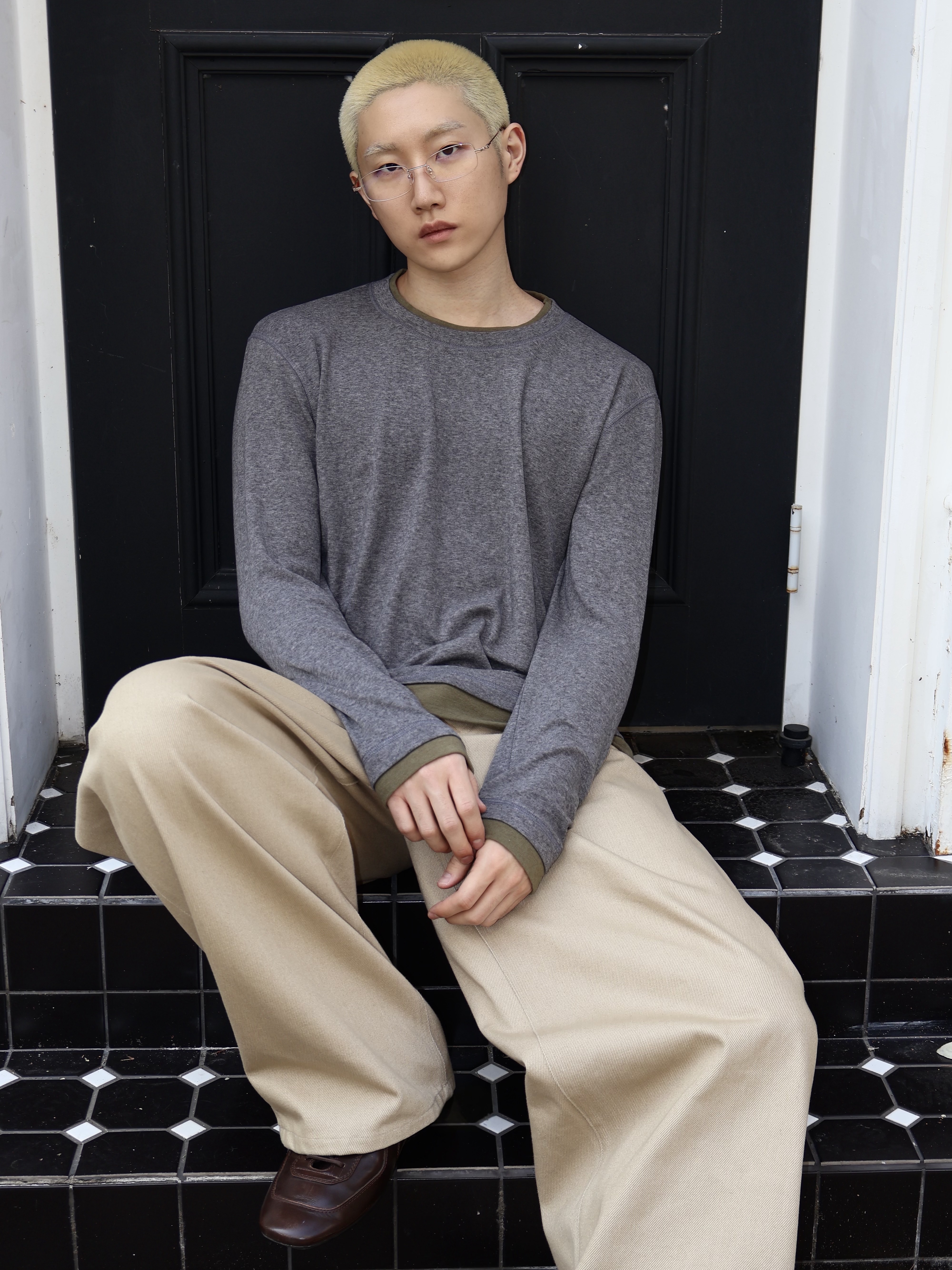 STU Wide Cotton Pants Beige 착용 스타일 - 1