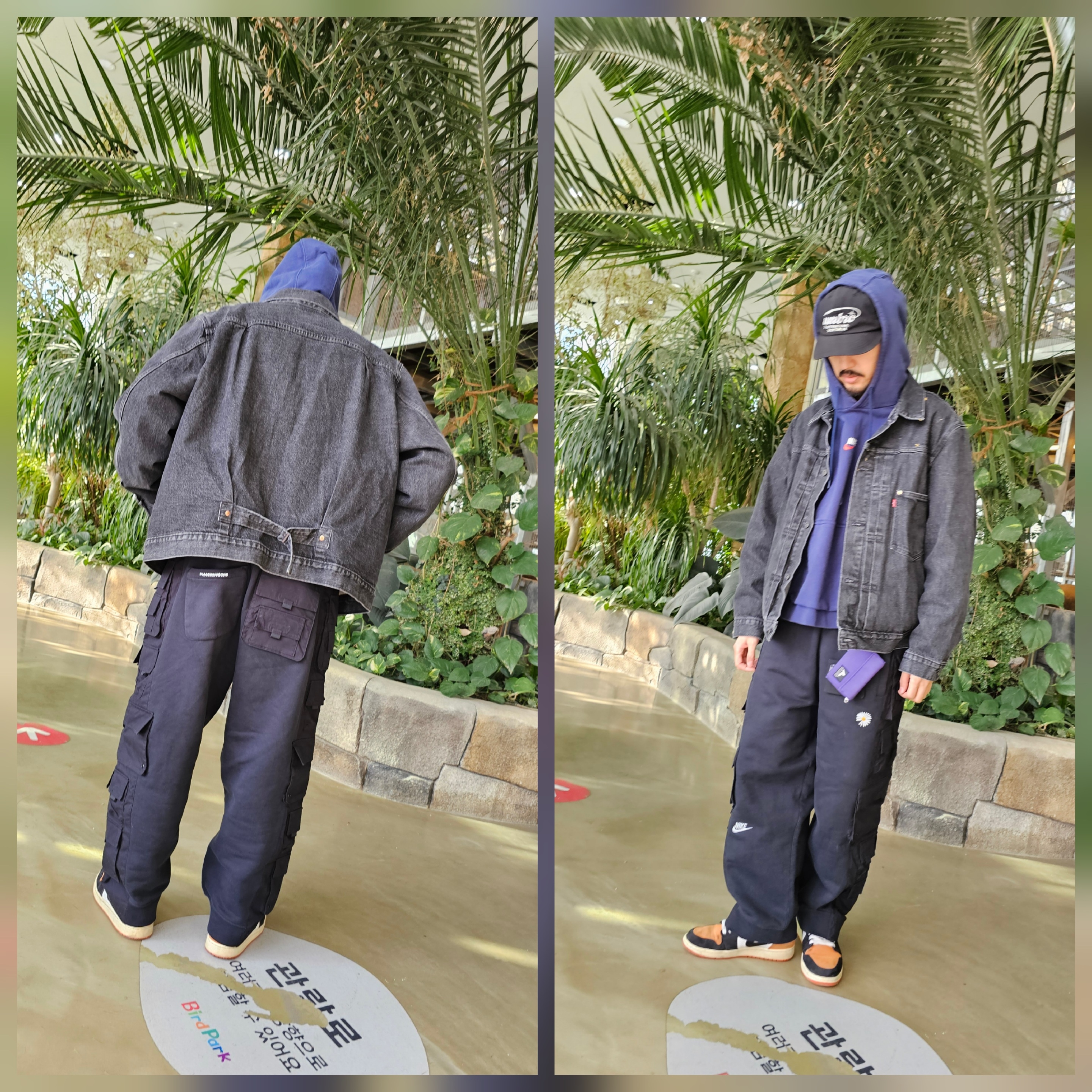 Nike NSW Hoodie BRS Midnight Navy, Nike x Peaceminusone Wide Pants Black (DR0096-010) 착용 스타일 - 1