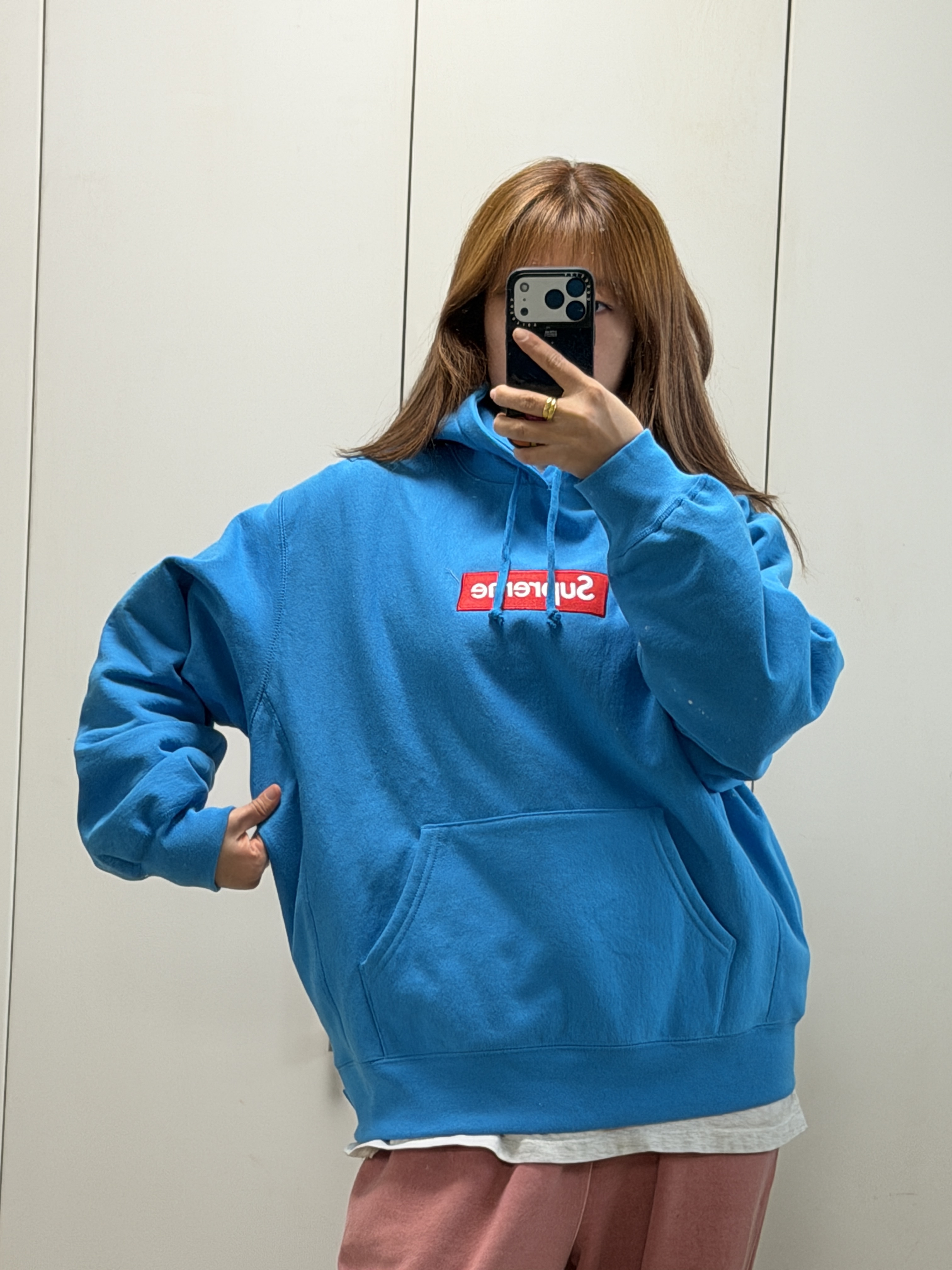 Supreme Box Logo Hooded Sweatshirt Cyan - 25FW 착용 스타일 - 2