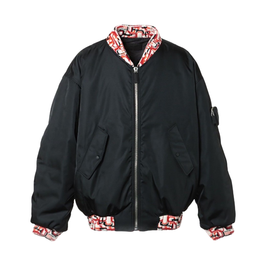 SGB895-1WQ8-F0002 Prada Oversized Re-Nylon and Knit Bomber Jacket Black