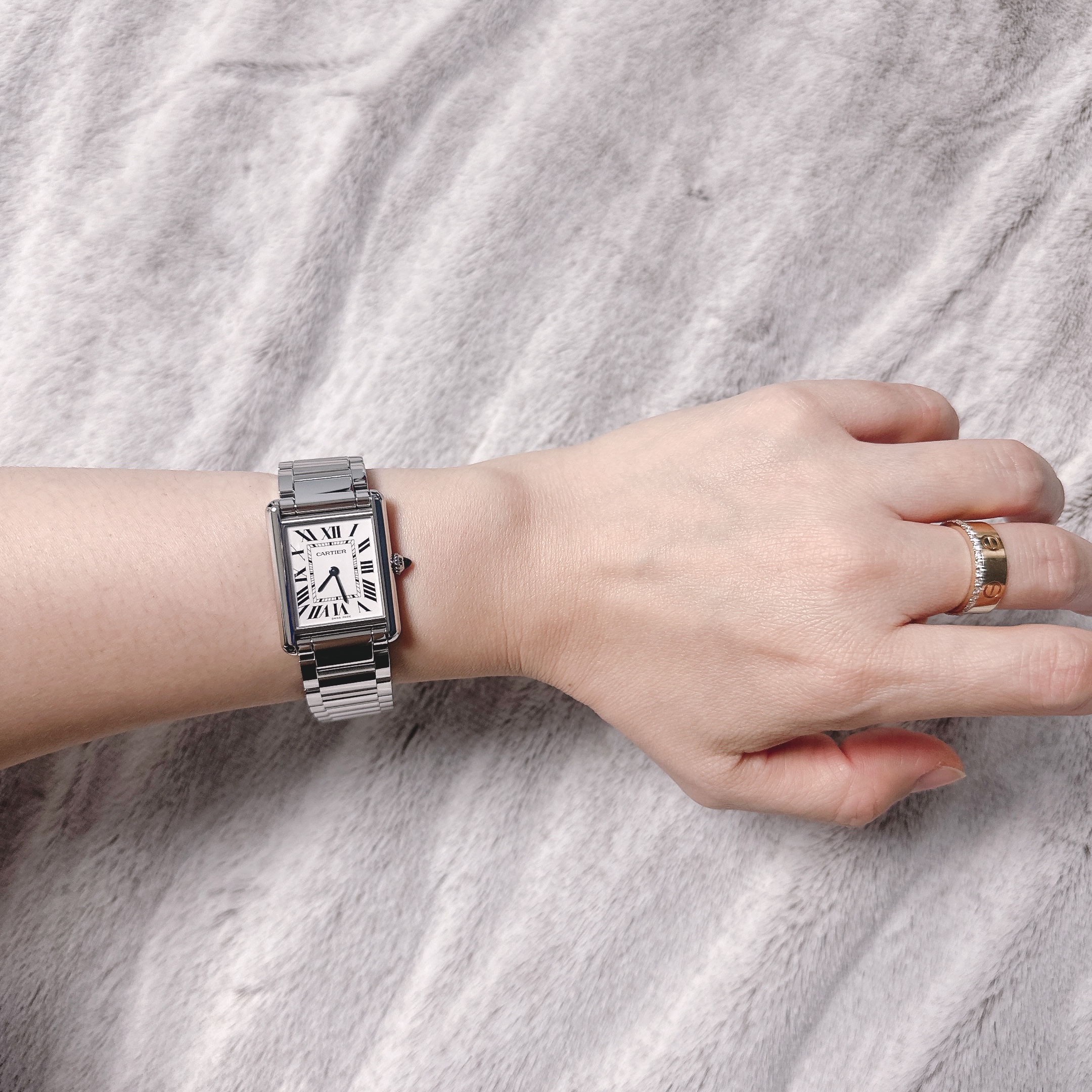 Cartier Tank Must Watch Large Quartz Steel Bracelet Steel 착용 스타일 - 3