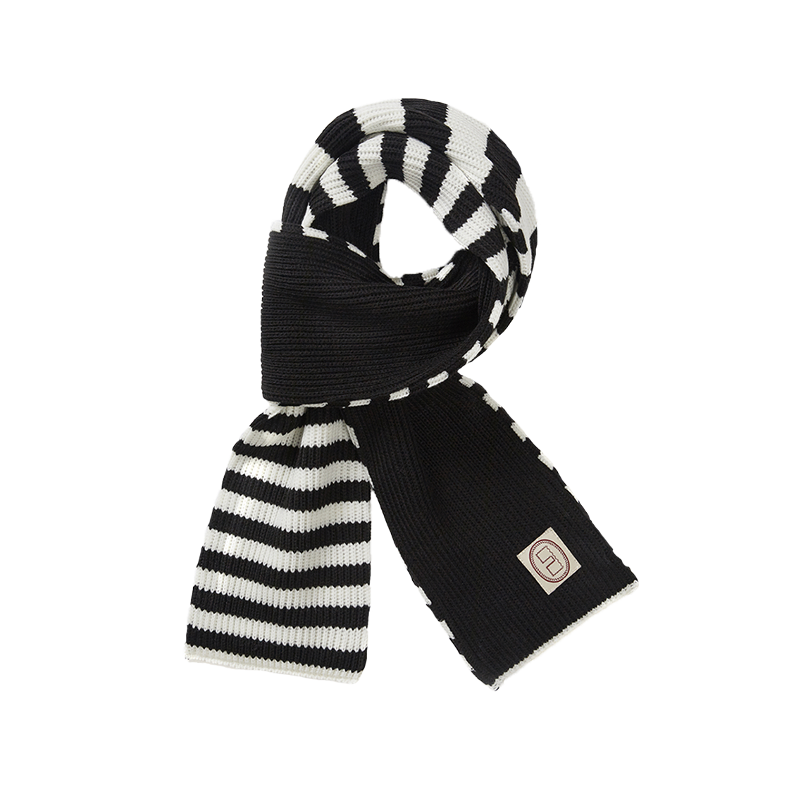 카락터 스트라이프 니트 머플러 블랙 아이보리(Karactor Striped Knit Muffler Black Ivory)
