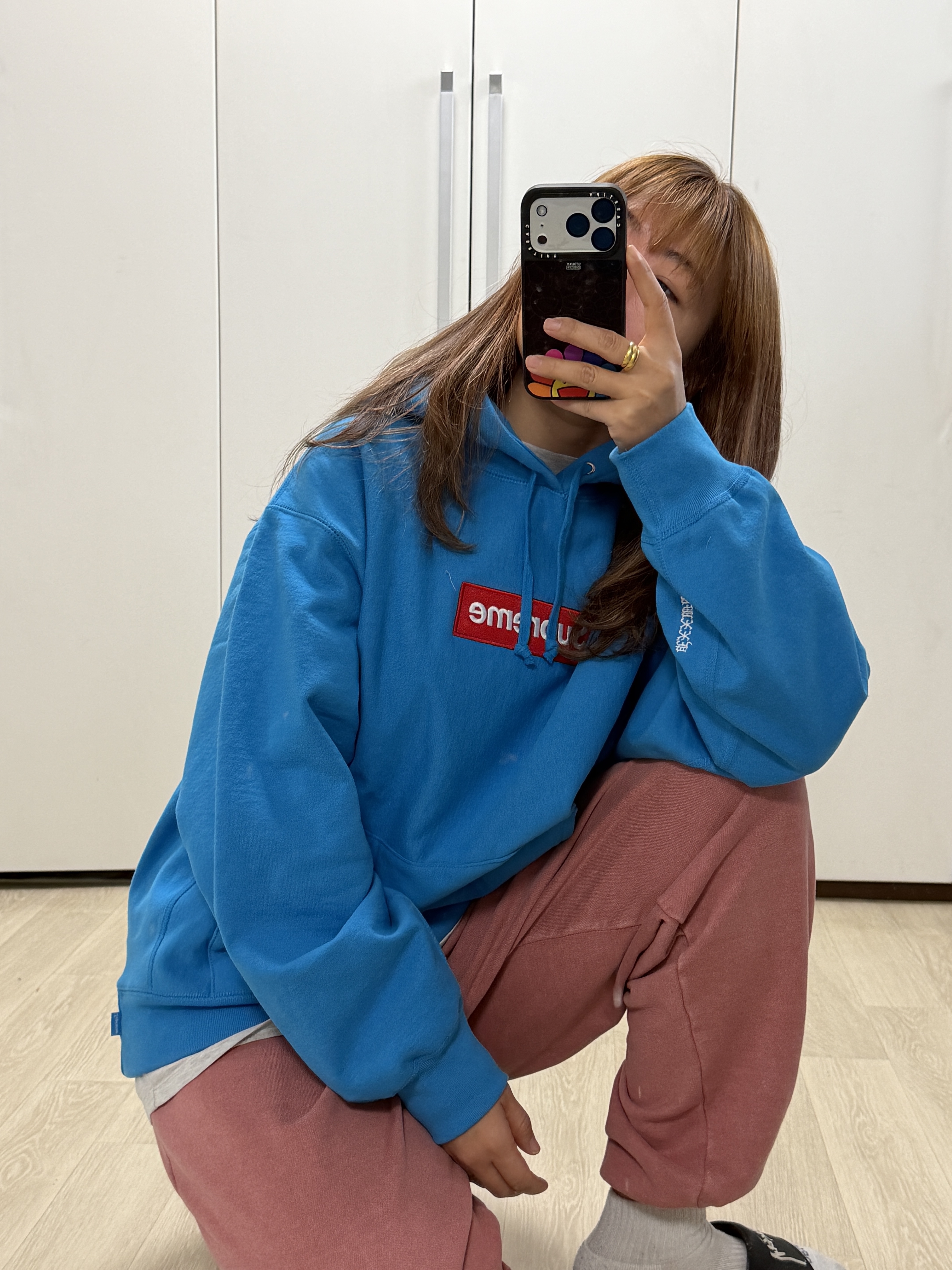 Supreme Box Logo Hooded Sweatshirt Cyan - 25FW 착용 스타일 - 1